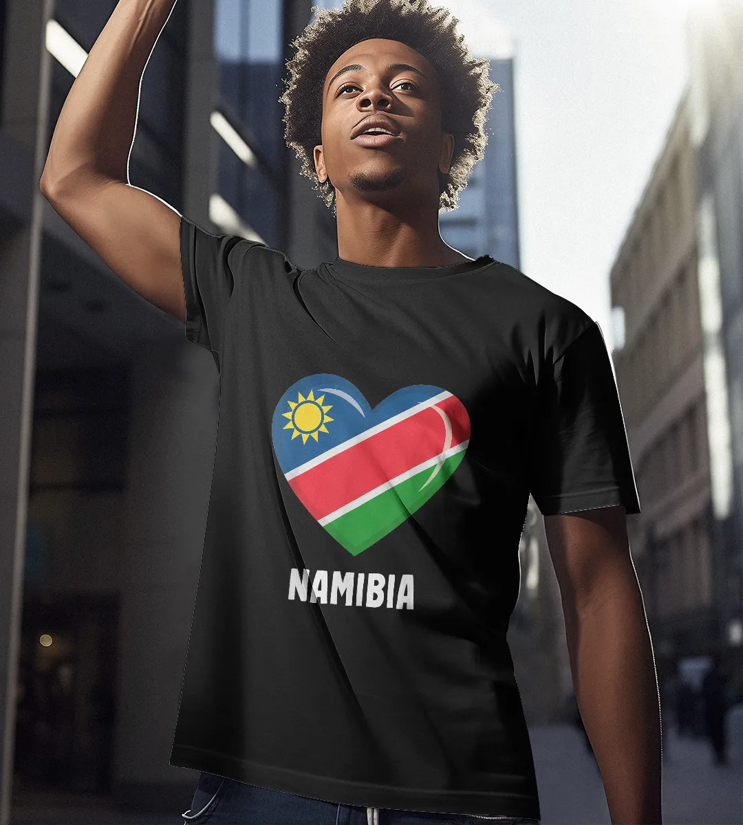 1sttheworld T-Shirt - Heart Namibia Flag T-Shirt Black A35