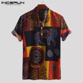 2022 Men Hawaiian Printing Loose Cotton Short Sleeve Shirt