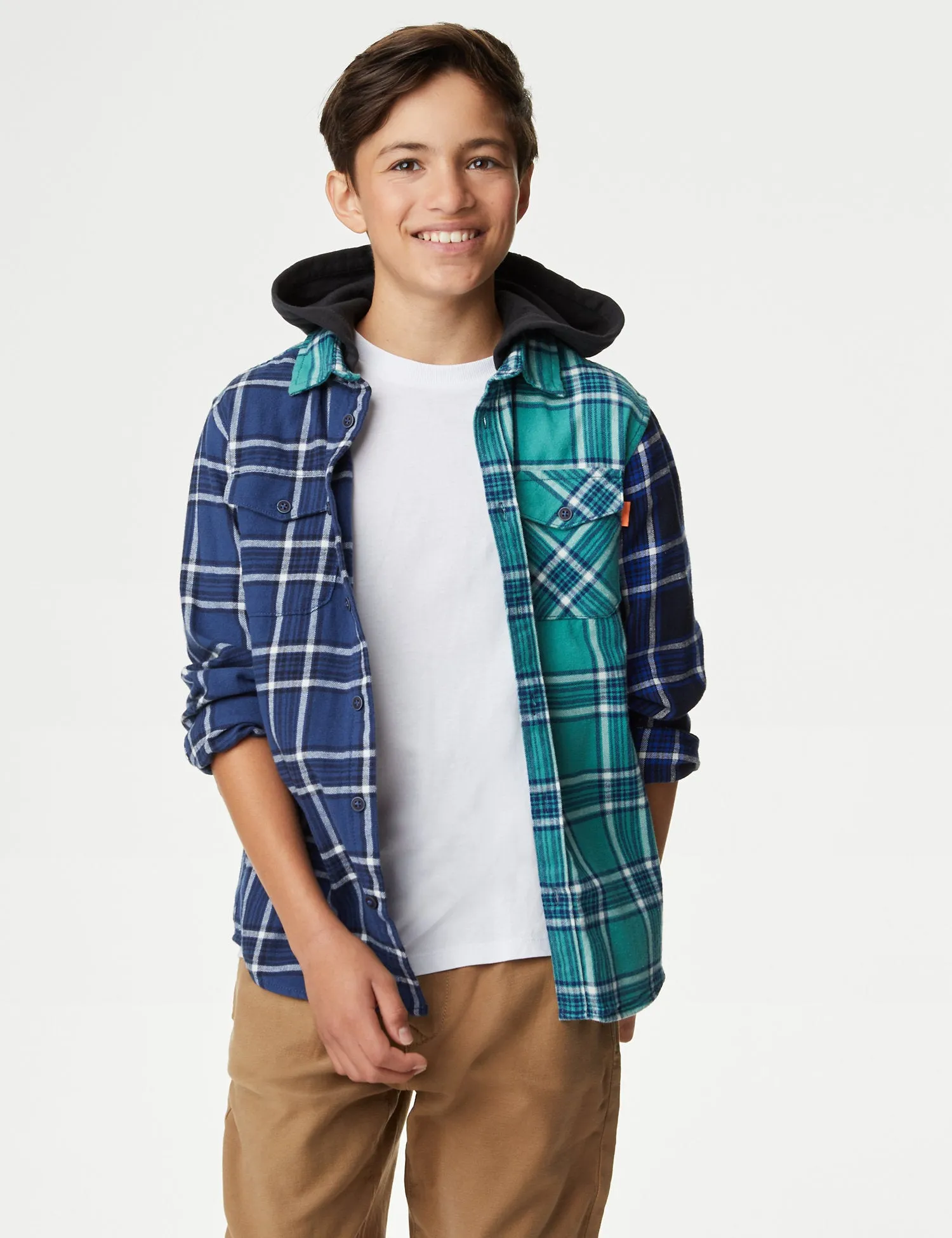 2pc Cotton Rich Hooded Check Shirt