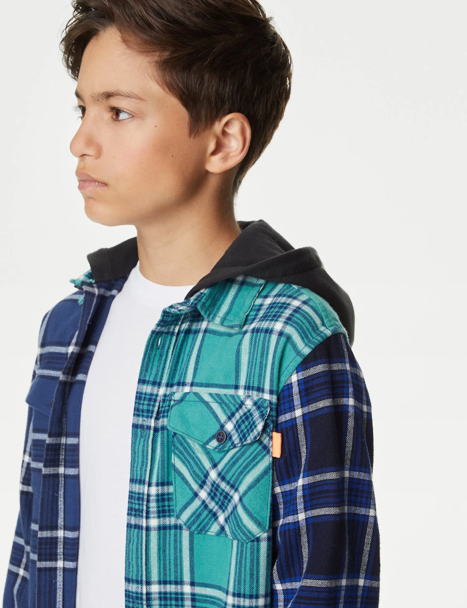 2pc Cotton Rich Hooded Check Shirt