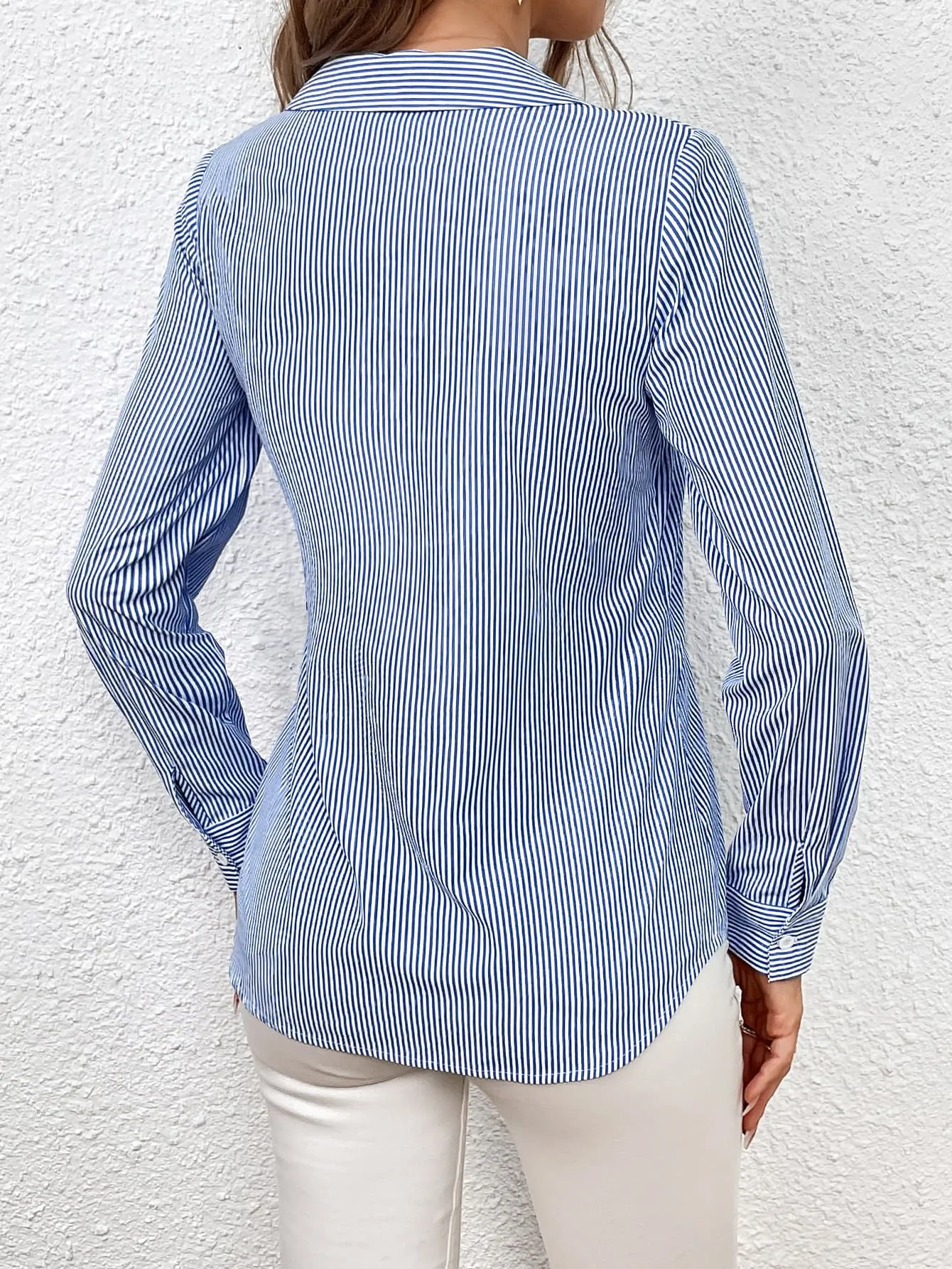 3 Classy Collar Tie Waist Striped Shirt ( S - 2X )