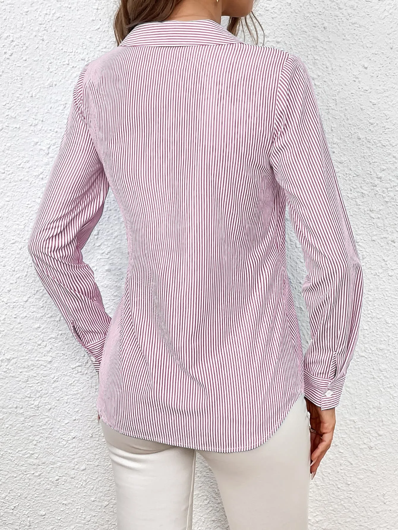 3 Classy Collar Tie Waist Striped Shirt ( S - 2X )