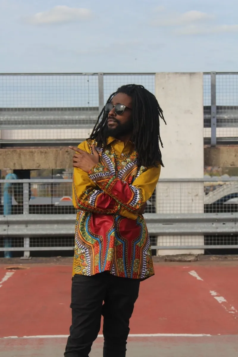 African Print Shirt in Brown Dashiki - Festival Shirt