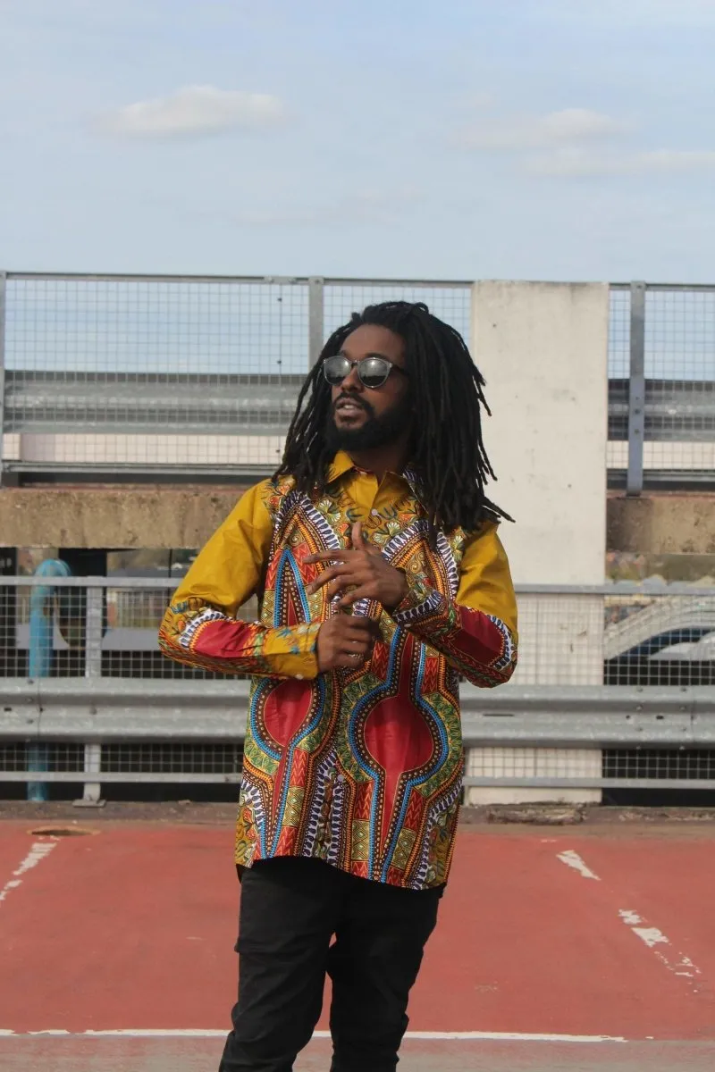 African Print Shirt in Brown Dashiki - Festival Shirt