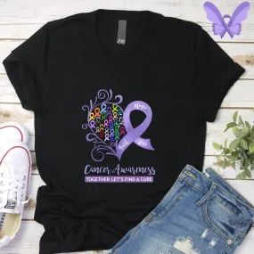 All Cancer Awareness Heart Black V-Neck T-Shirt (Quick Ship)