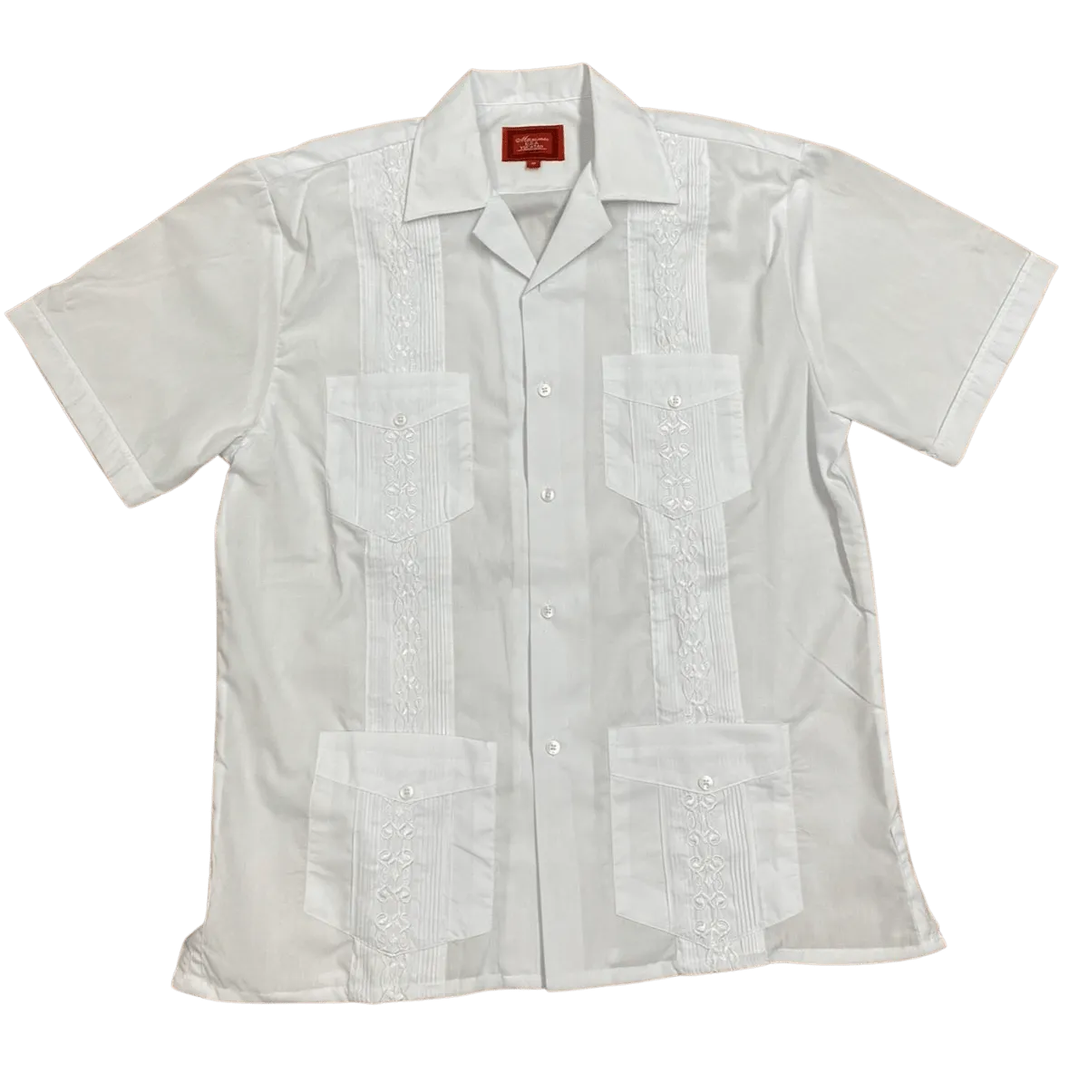 All White Collared Guayabera Shirt