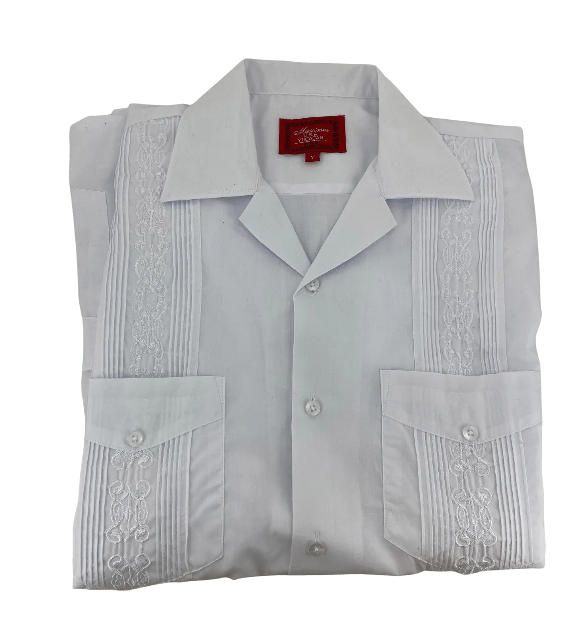 All White Collared Guayabera Shirt