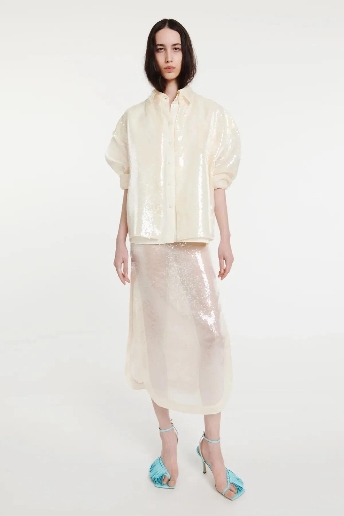 A.W.A.K.E Mode Sequined Double Trompe L'Oeil Shirt - Ivory