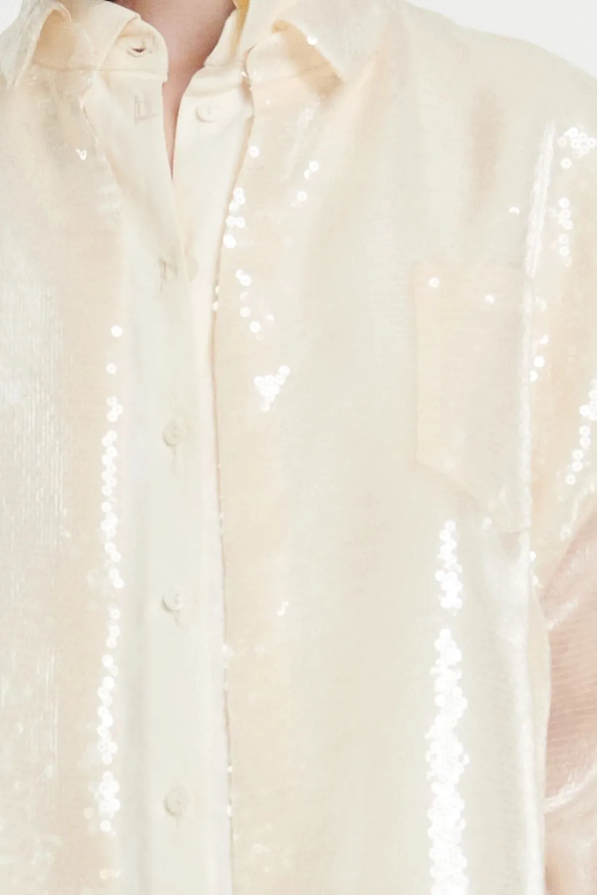 A.W.A.K.E Mode Sequined Double Trompe L'Oeil Shirt - Ivory