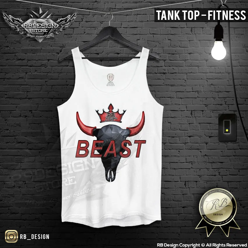 Beast Men's T-shirt Buffalo Bison Skull Scoop Neck Training Gym Muscle Top MD730 RED