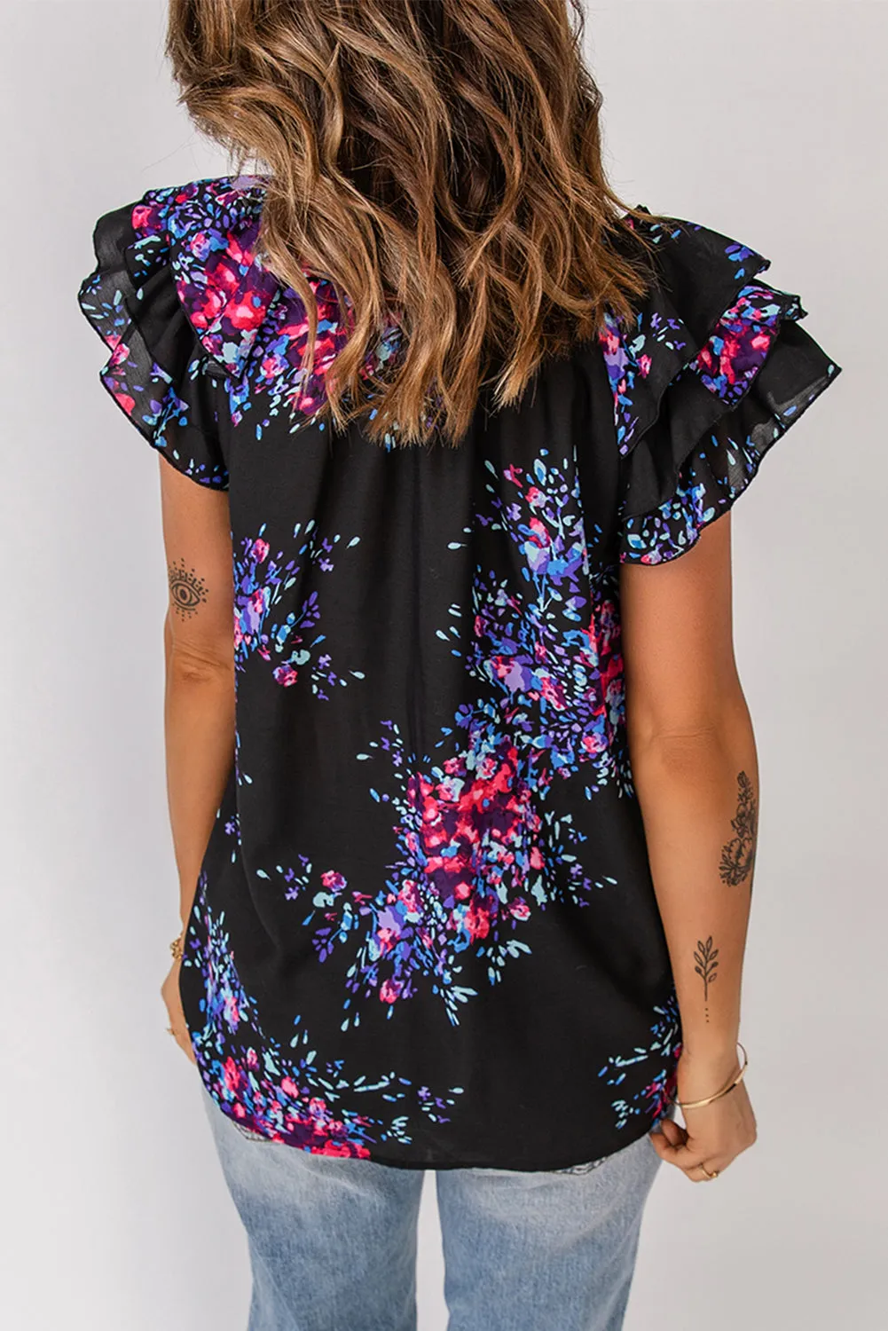 Black Butterfly Sleeve Blouse