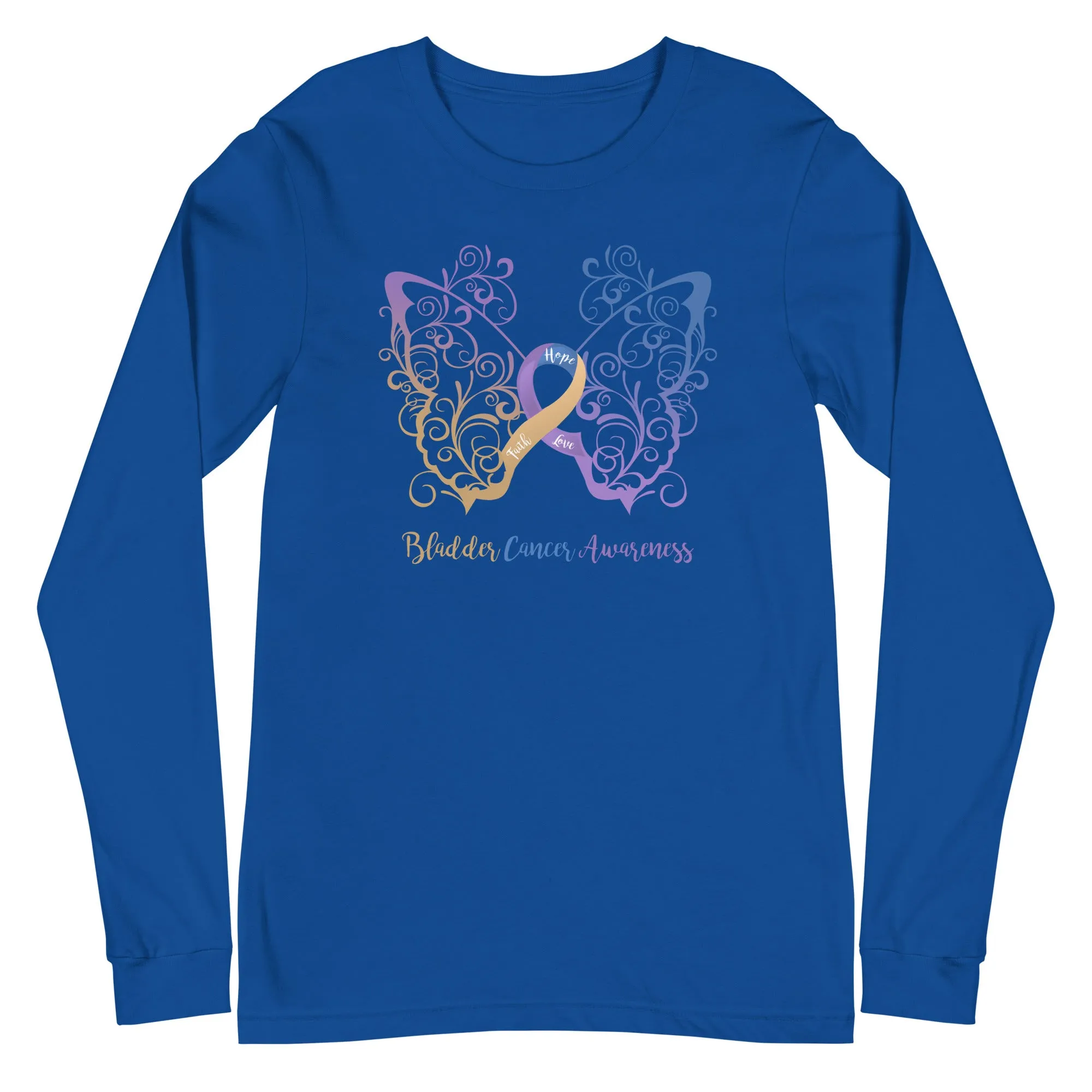 Bladder Cancer Awareness Filigree Butterfly Long Sleeve Tee - Several Colors Available