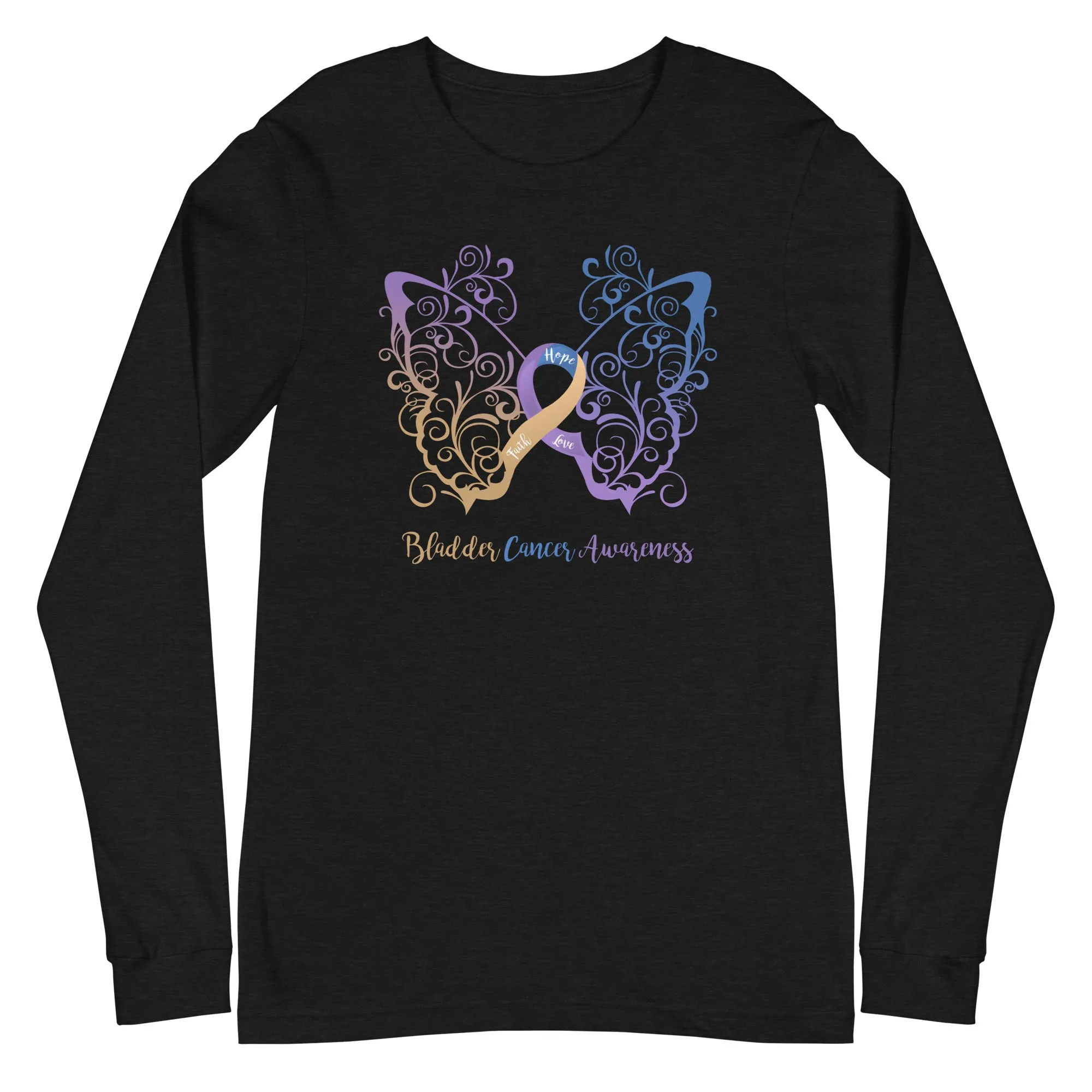 Bladder Cancer Awareness Filigree Butterfly Long Sleeve Tee - Several Colors Available