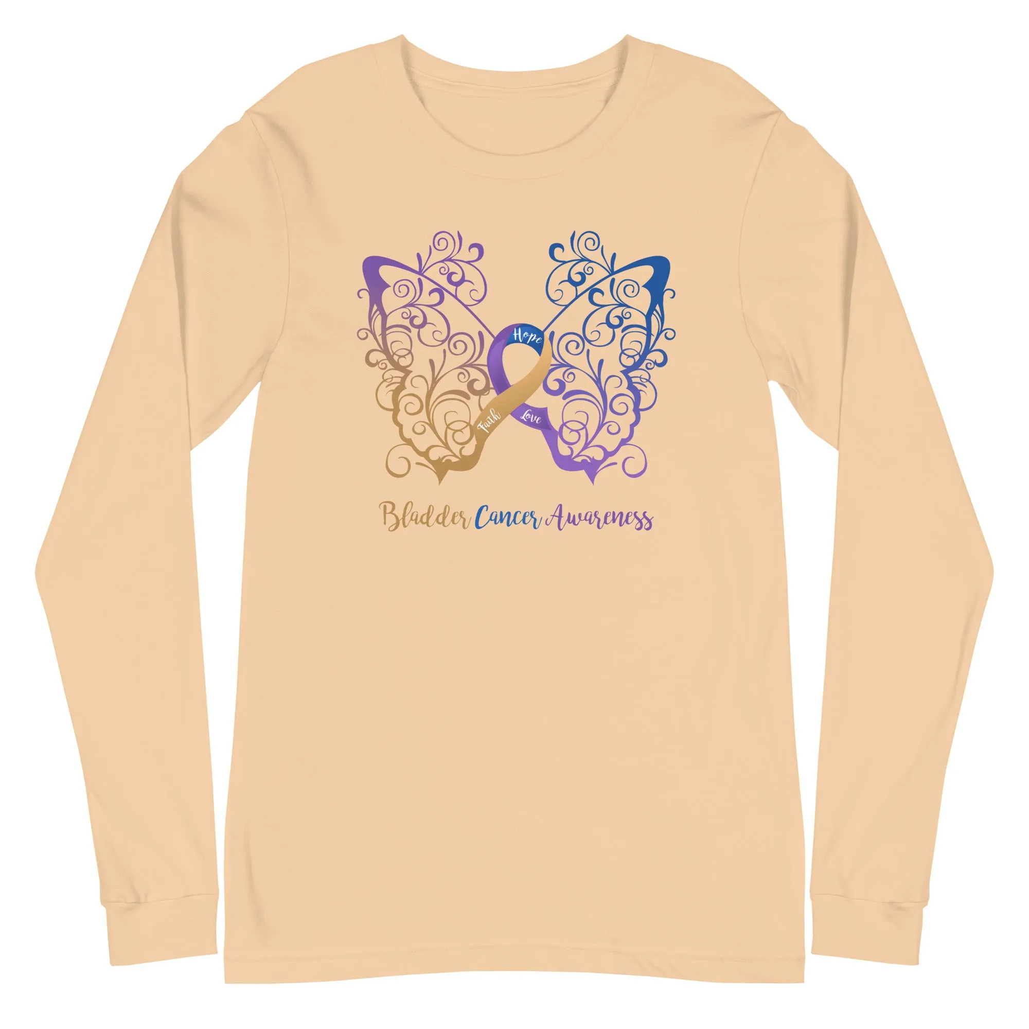 Bladder Cancer Awareness Filigree Butterfly Long Sleeve Tee - Several Colors Available