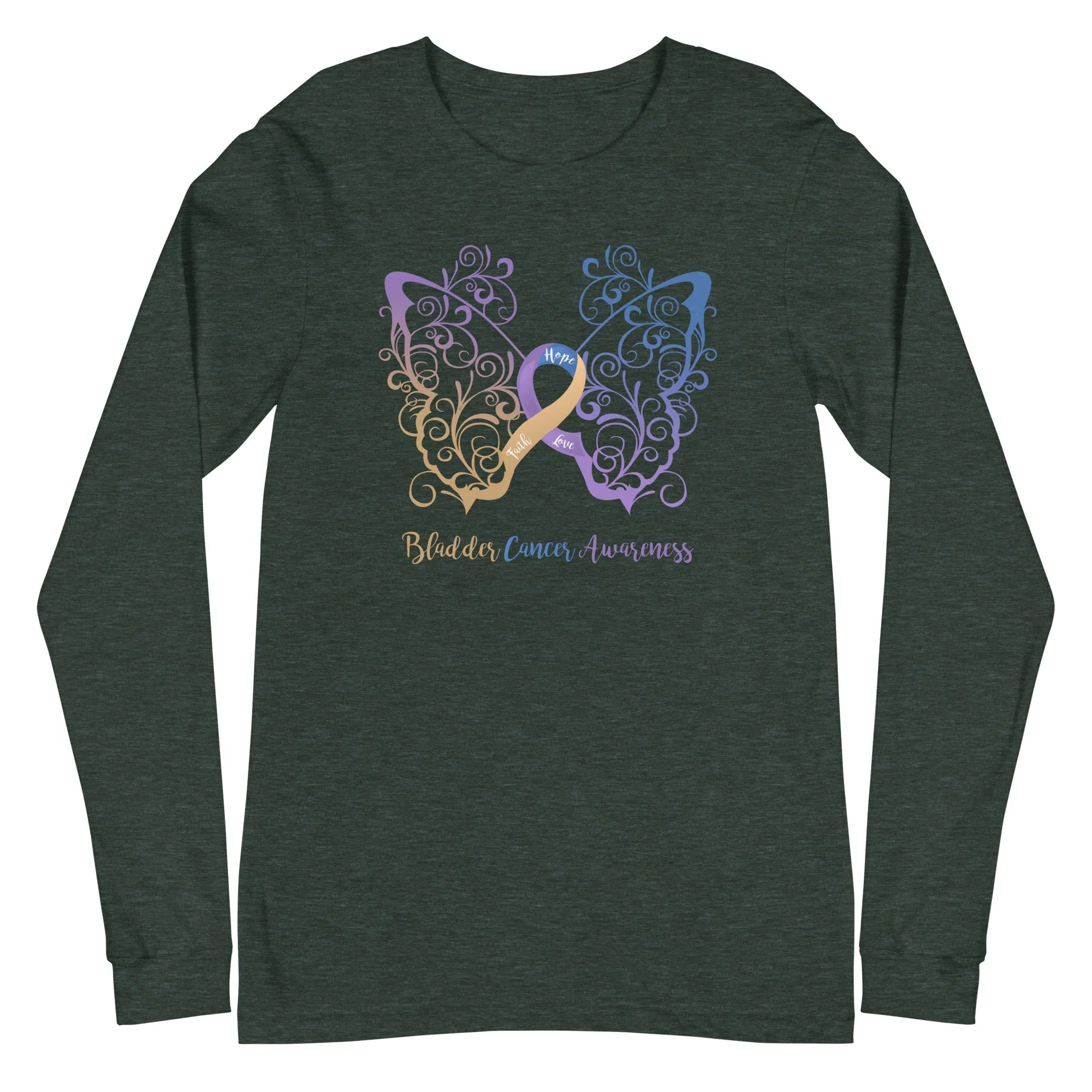 Bladder Cancer Awareness Filigree Butterfly Long Sleeve Tee - Several Colors Available