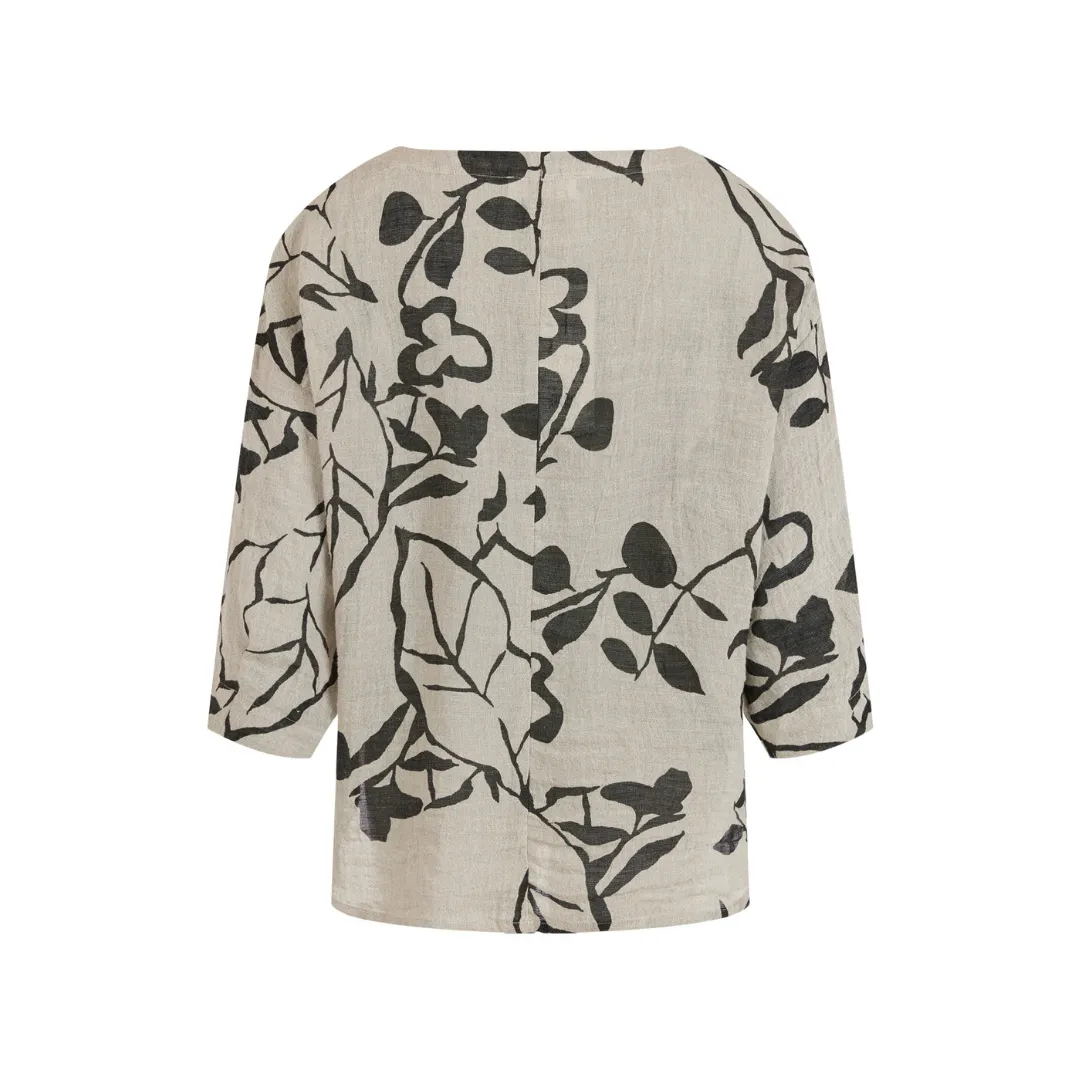 Blouse - Beige and Black Print