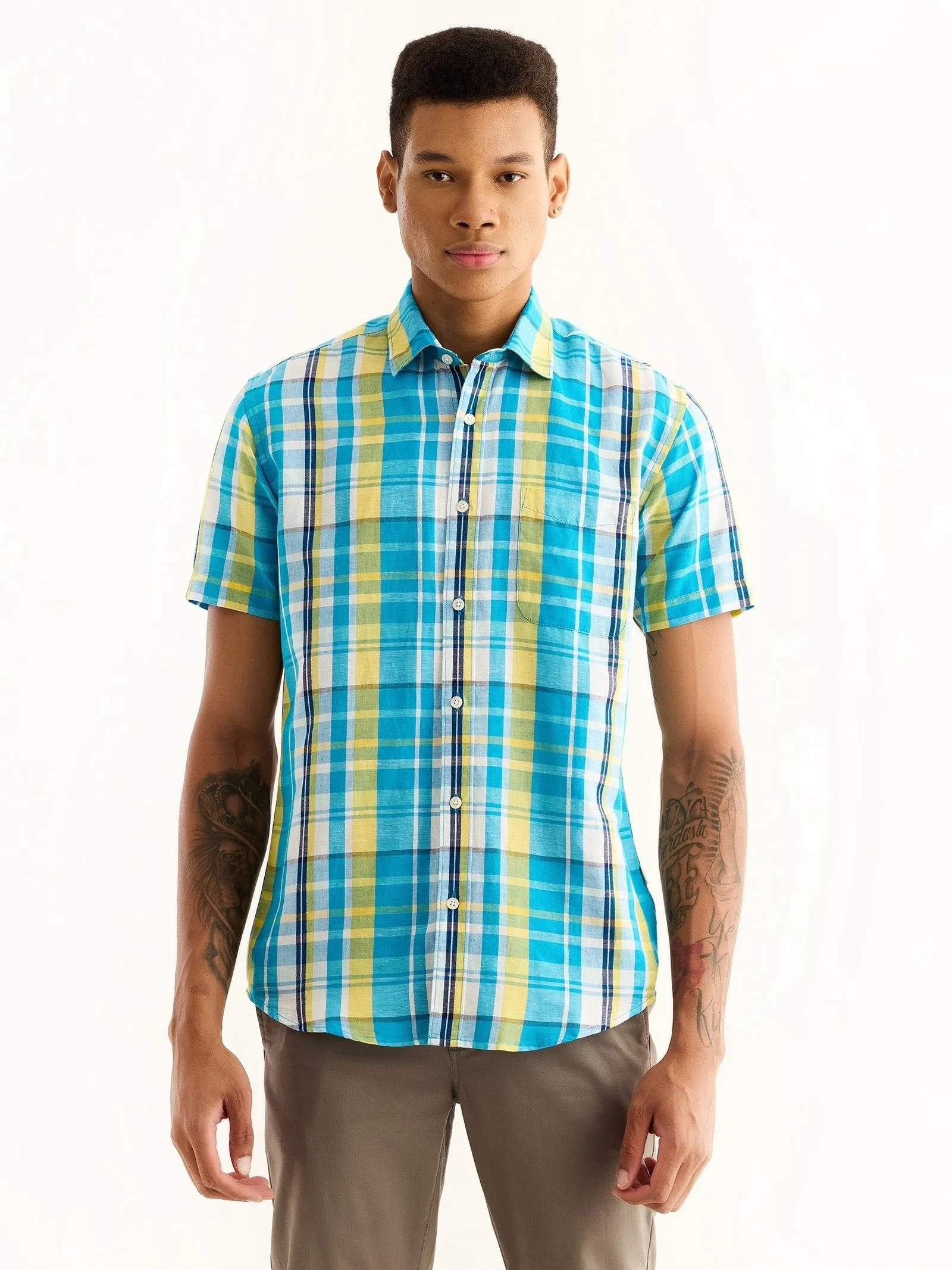 Blue Checked Linen Shirt