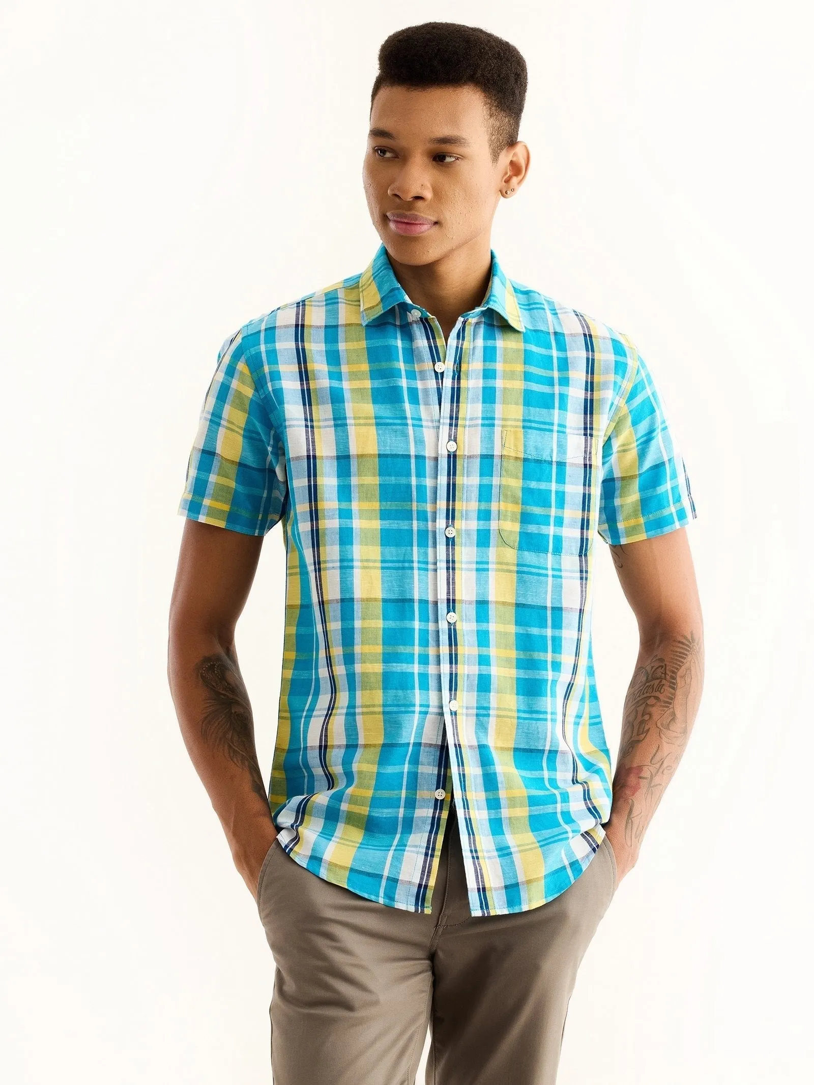 Blue Checked Linen Shirt