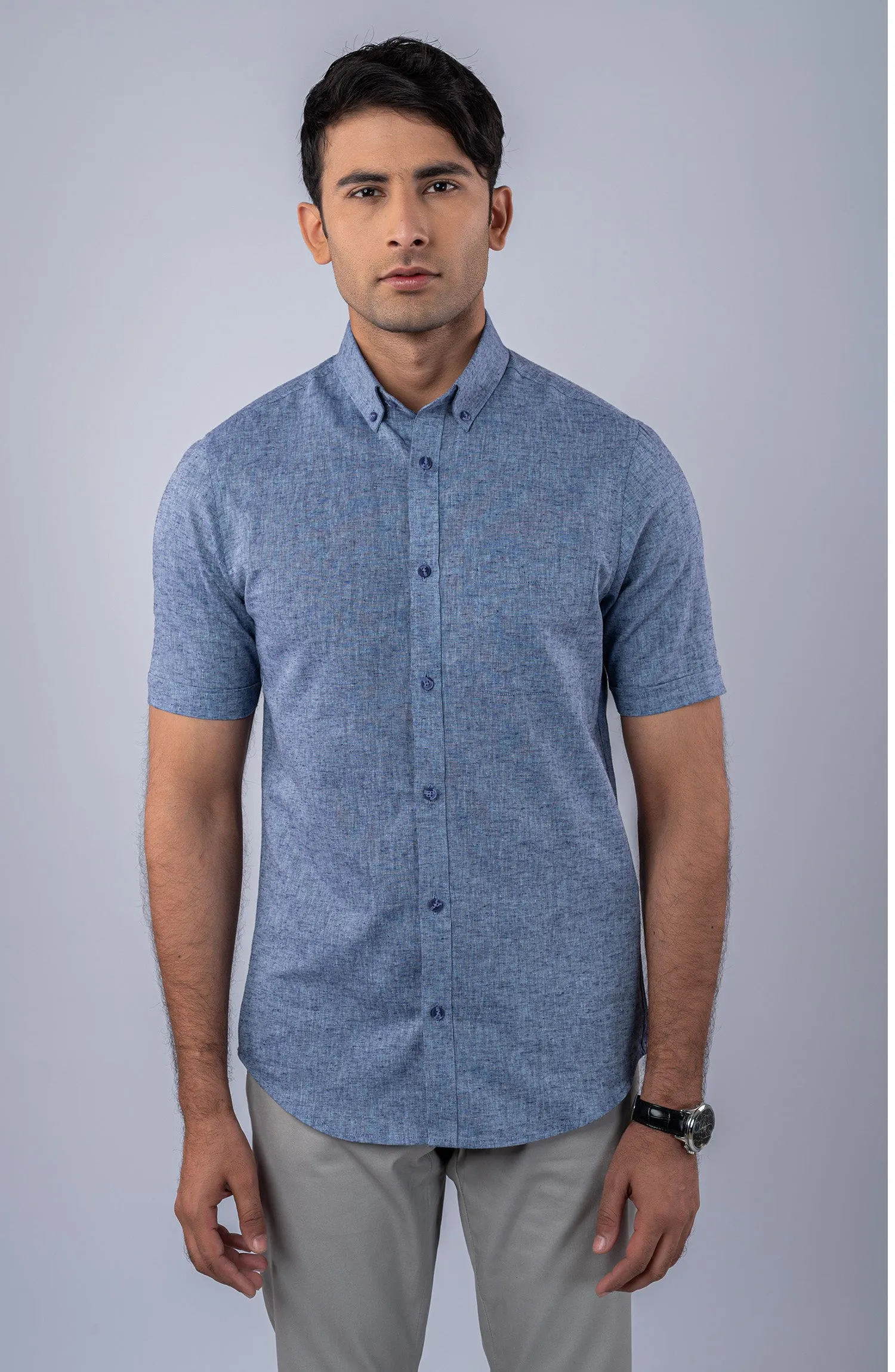 Blue Cotton Linen Shirt