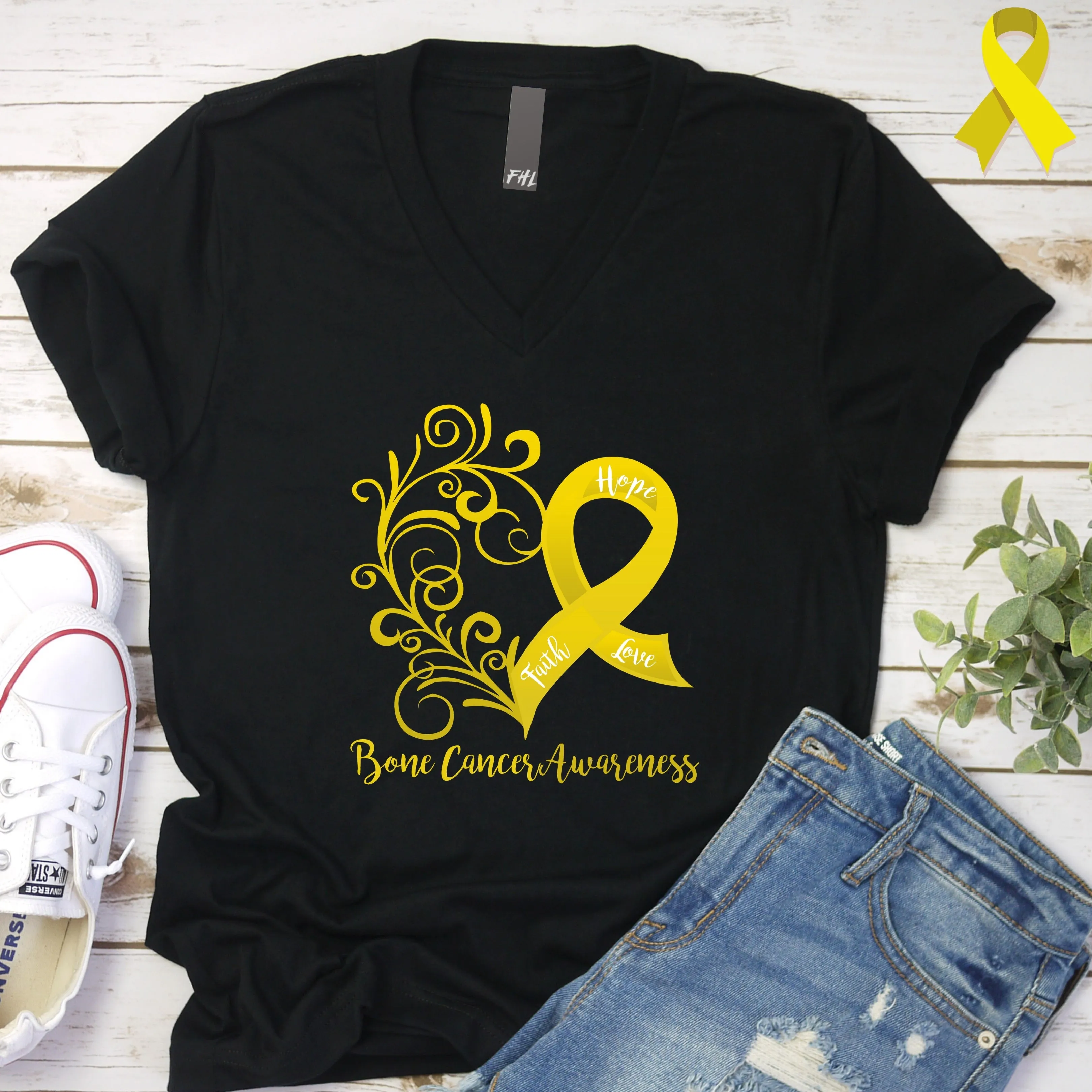 Bone Cancer Awareness V-Neck T-Shirt