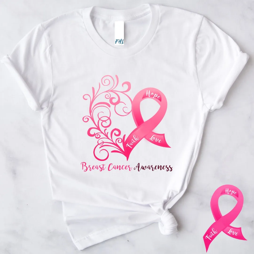 Breast Cancer Awareness White Cotton T-Shirt