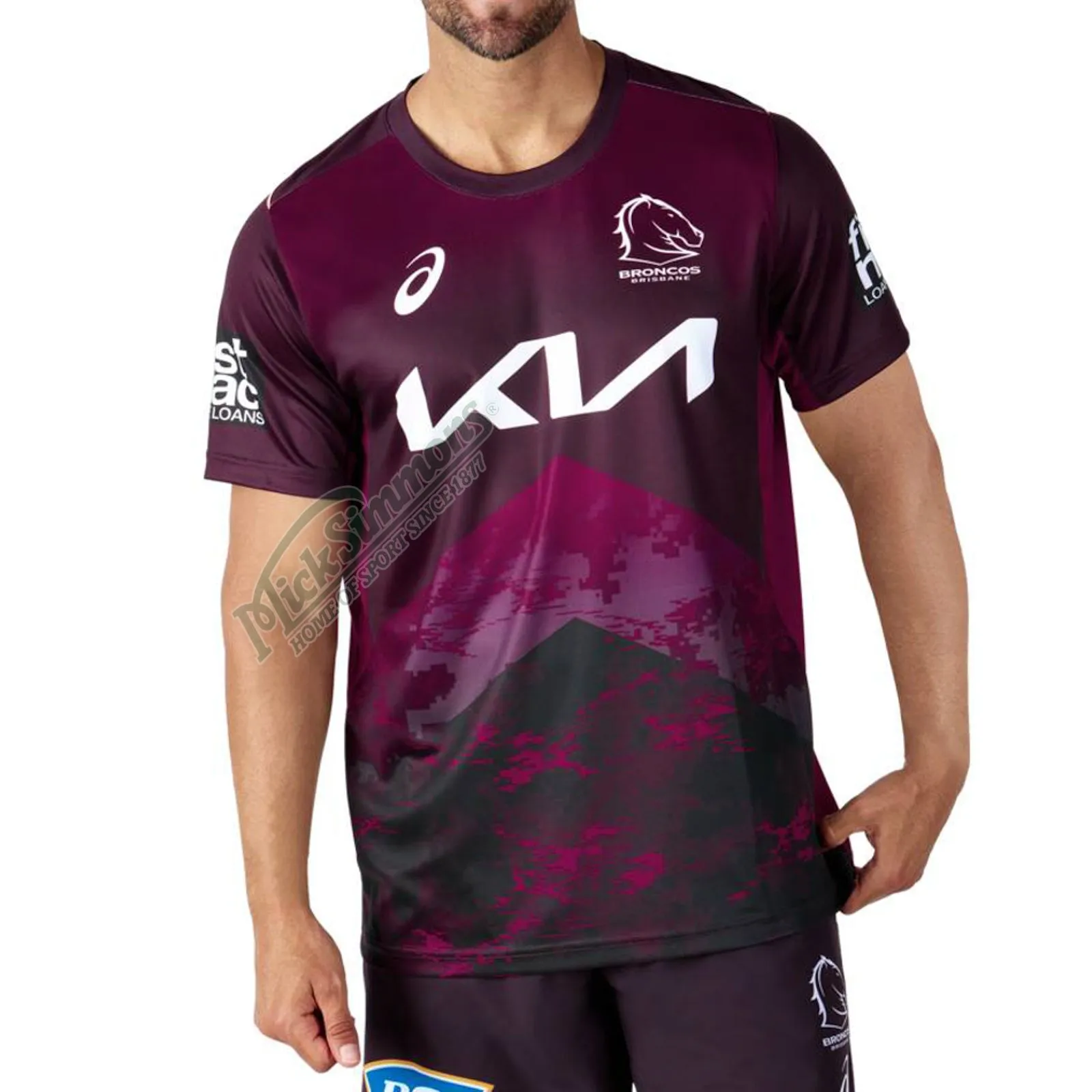 Brisbane Broncos 2024 Men's Training T-Shirt NRL Rugby League by Asics