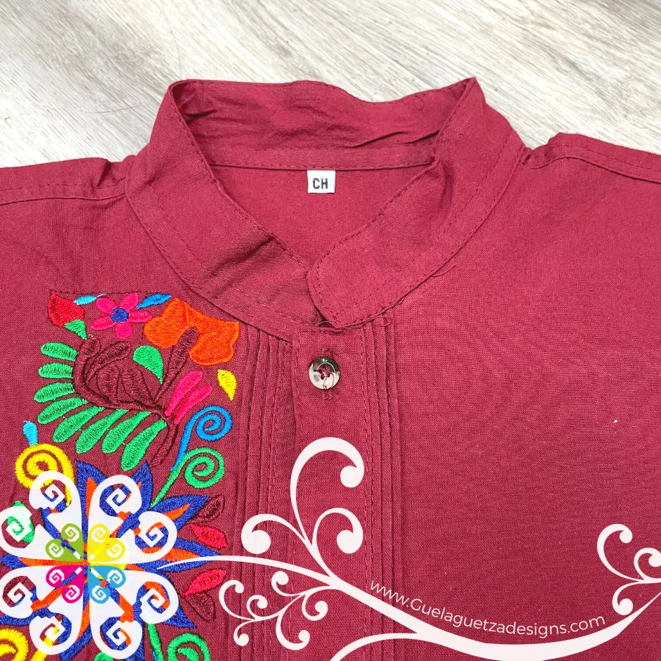 Burgundy Floral Stripe Shirt - Embroider Men Shirt