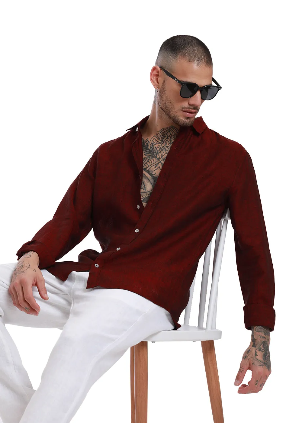 Burnt Maroon Pure Irish Linen Shirt