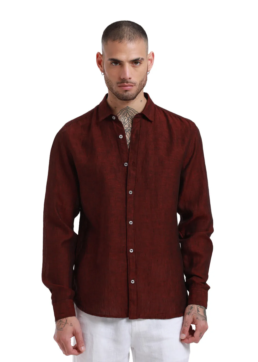 Burnt Maroon Pure Irish Linen Shirt