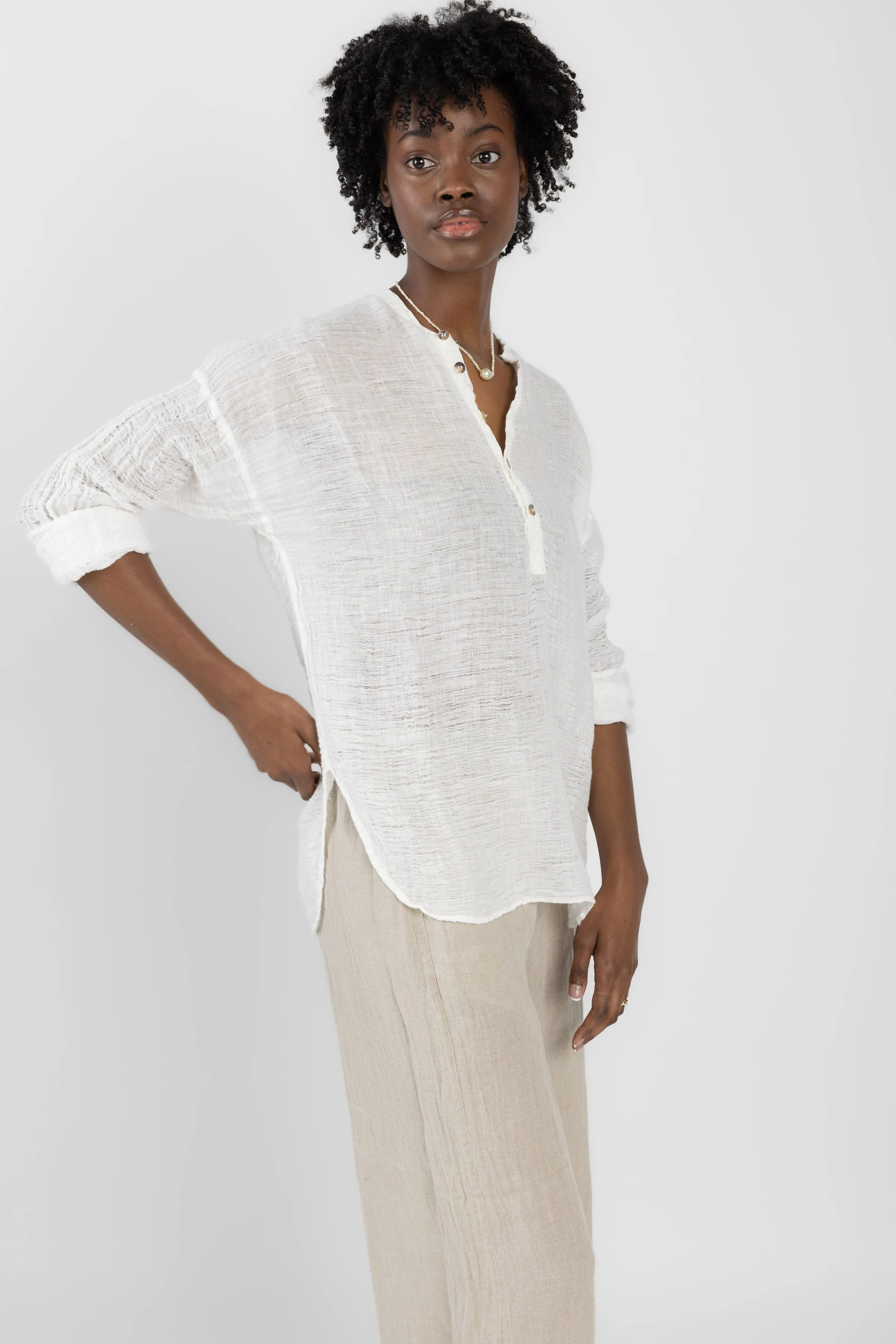 Camicia Serafina Garzata Linen Shirt in Latte