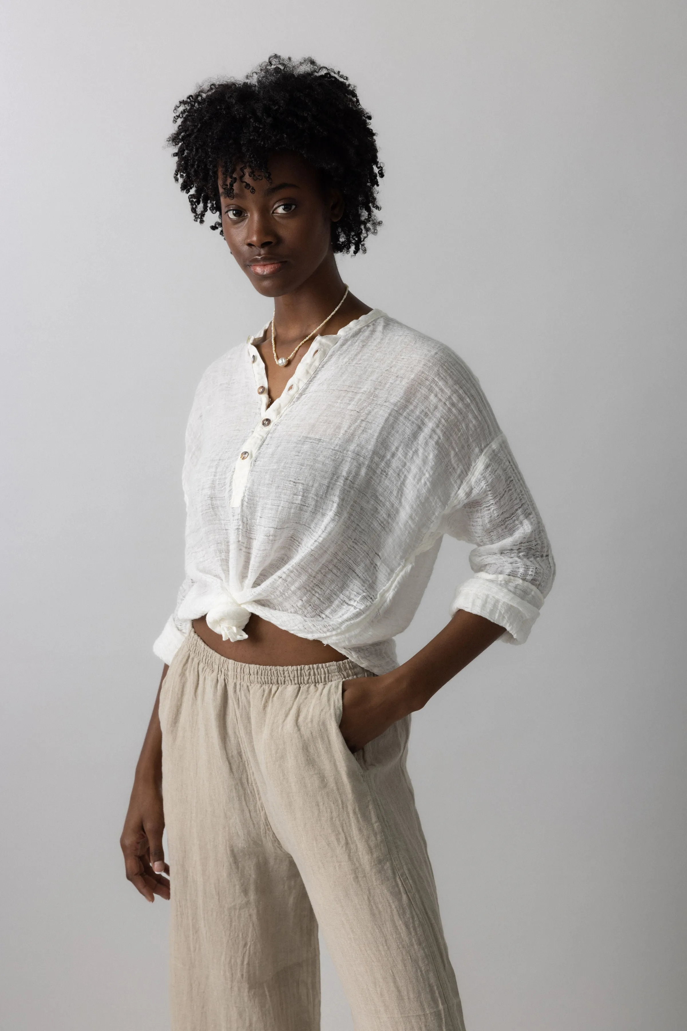 Camicia Serafina Garzata Linen Shirt in Latte