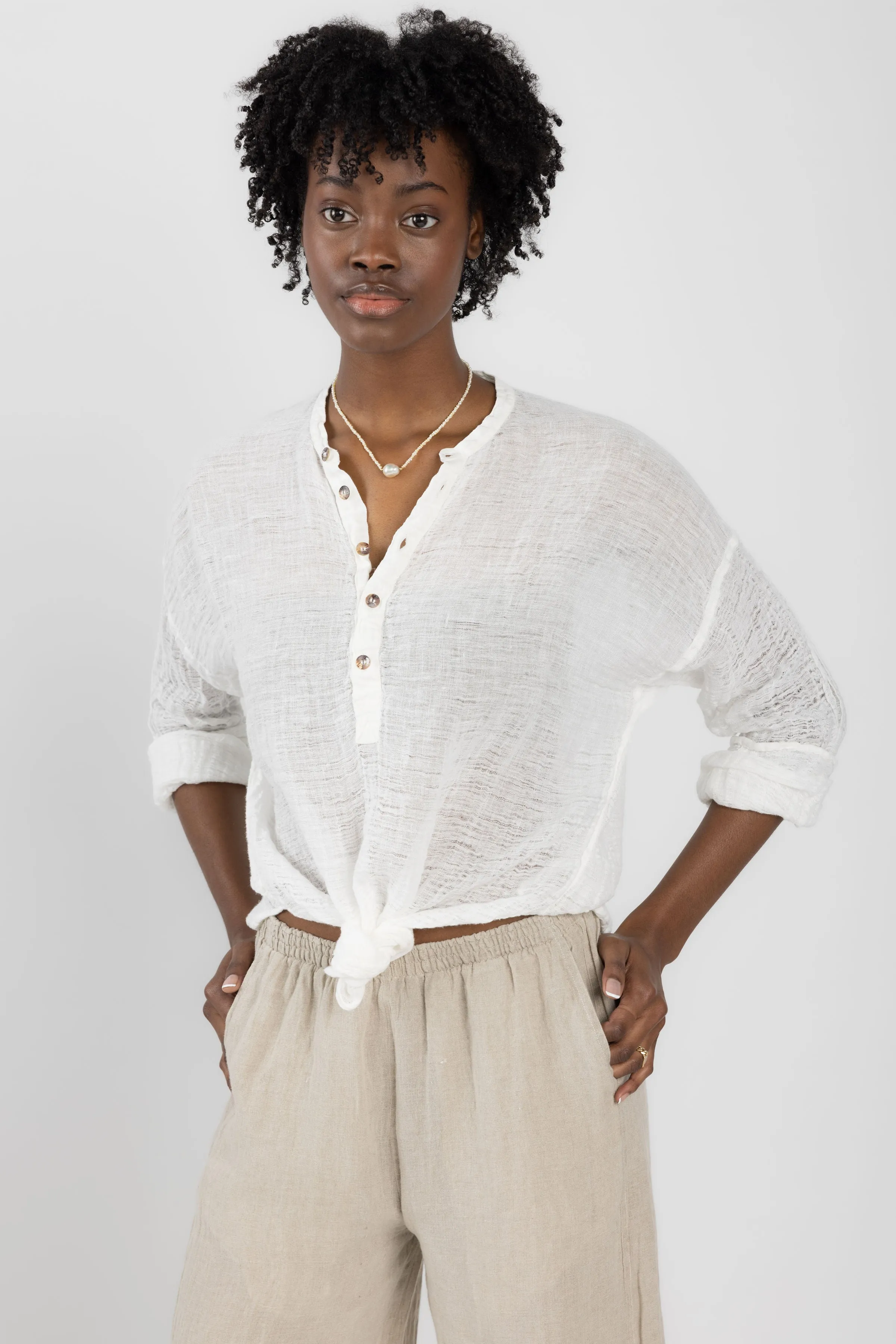 Camicia Serafina Garzata Linen Shirt in Latte