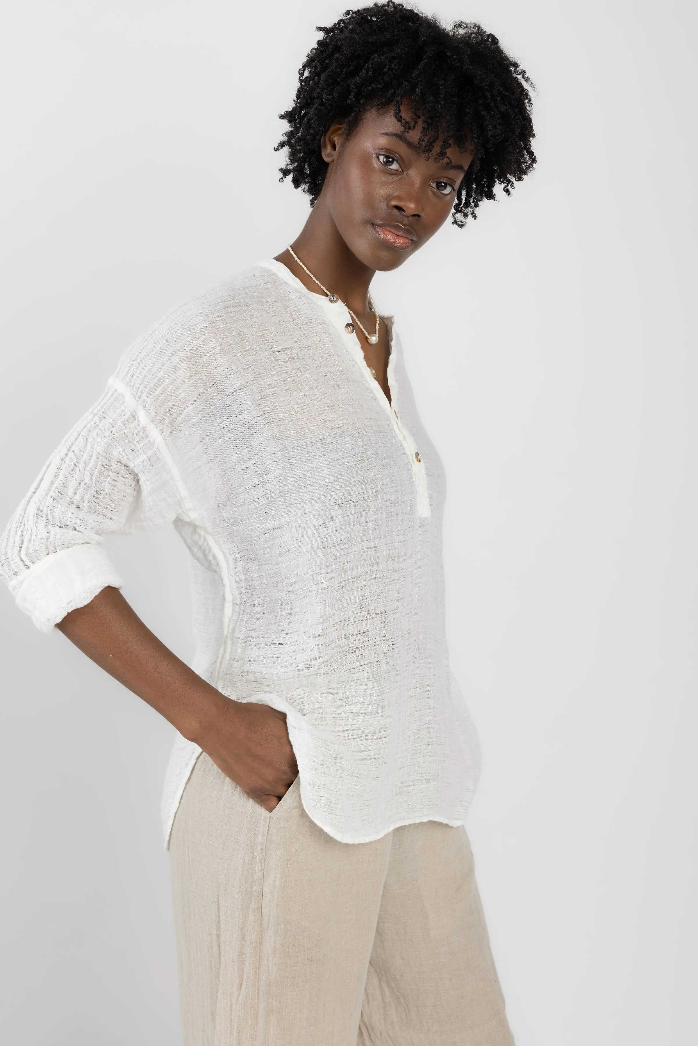 Camicia Serafina Garzata Linen Shirt in Latte