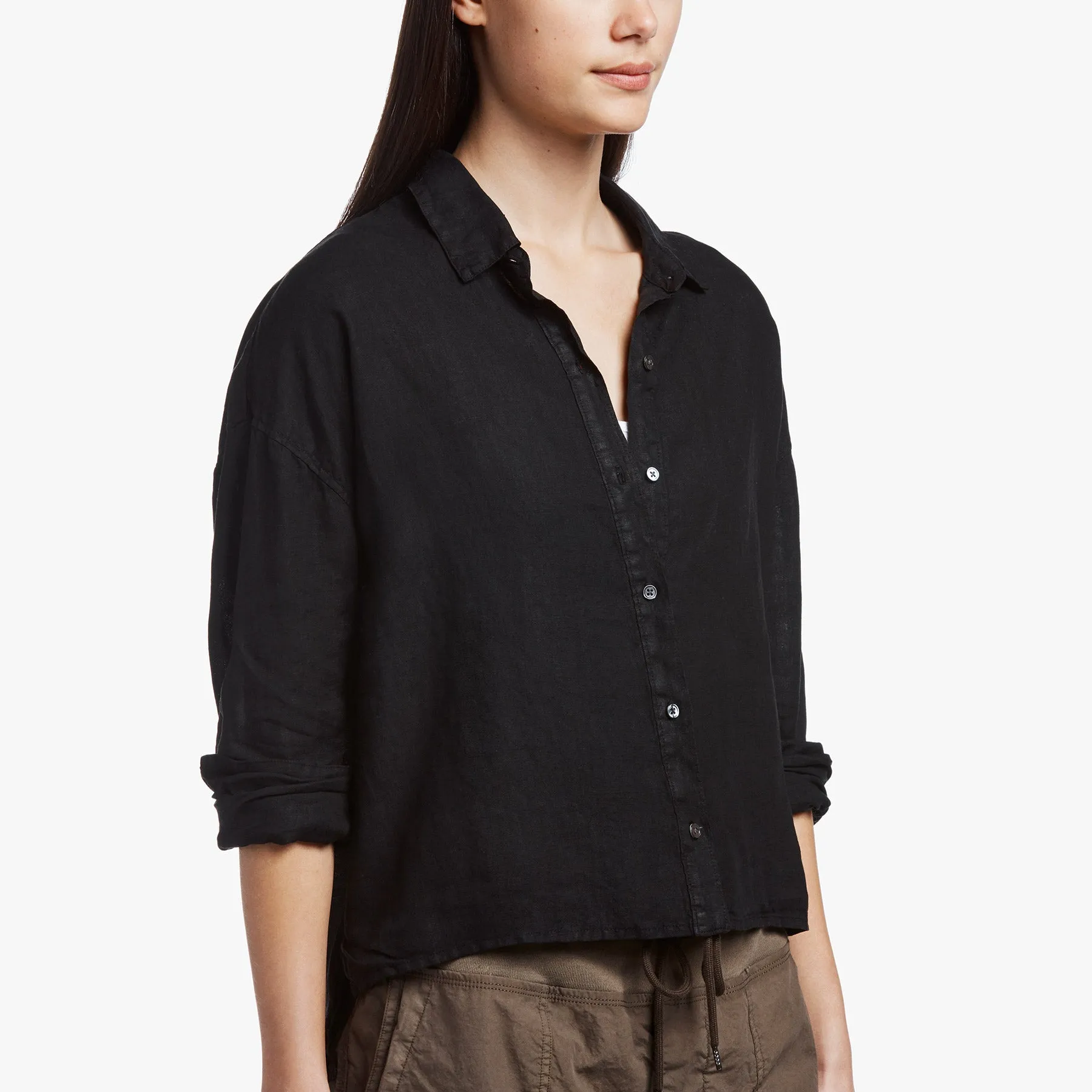 Canvas Linen Boxy Shirt - Black