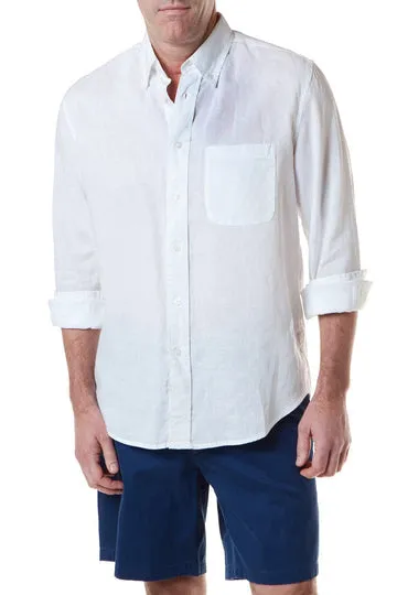 Castaway Chase Long Sleeve Linen Shirt -WHITE