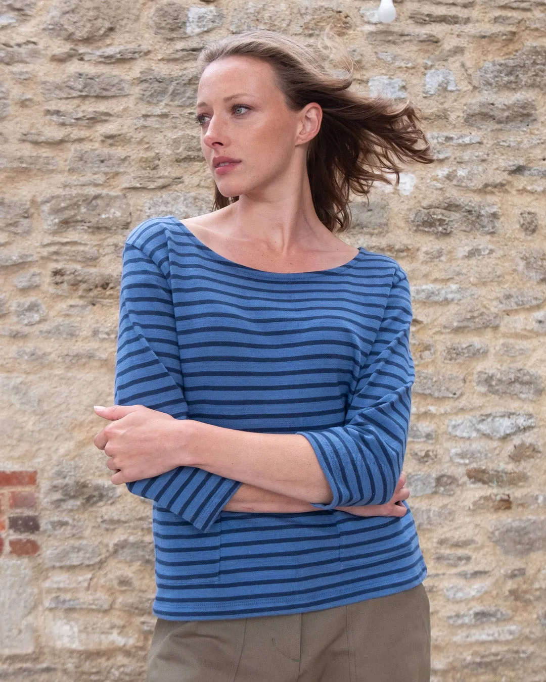 Classic Sailor Top - Medium Blue and Indigo Stripe