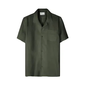 Colorful Linen Short Shirt Hunter Green