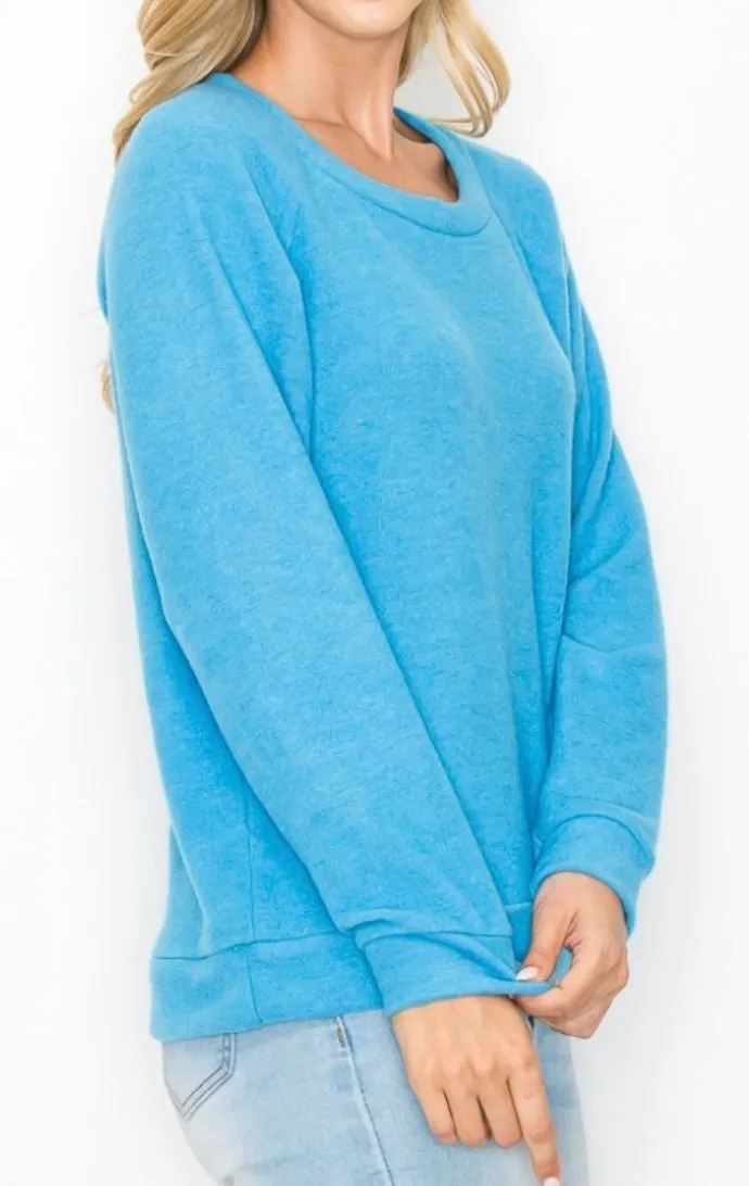 Comfy top with raglan sleeves in brushed Jersey- Ocean