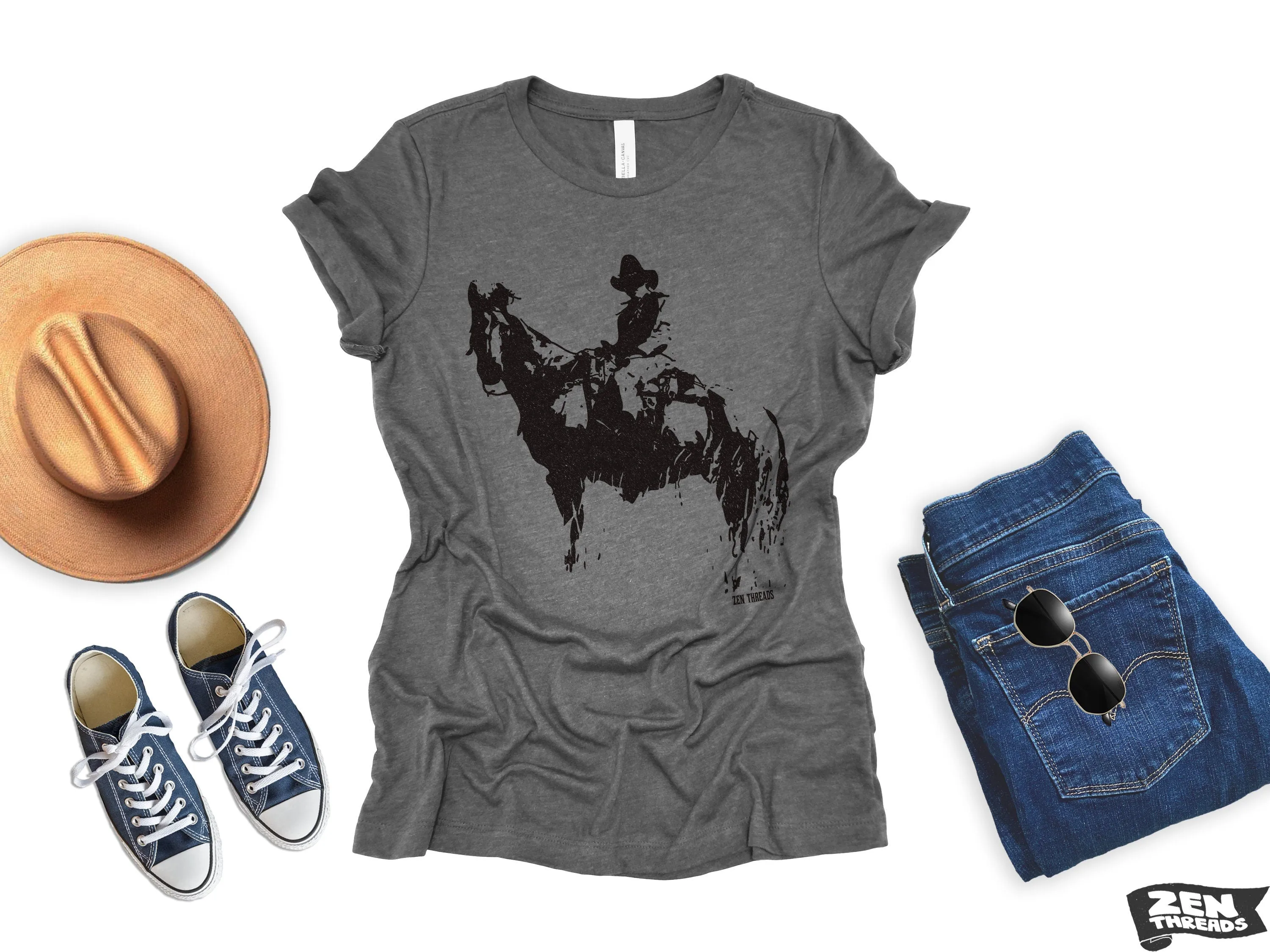 Cowboy and Horse Women's Relaxed T-Shirt | Zen Threads Bella Canvas Tee