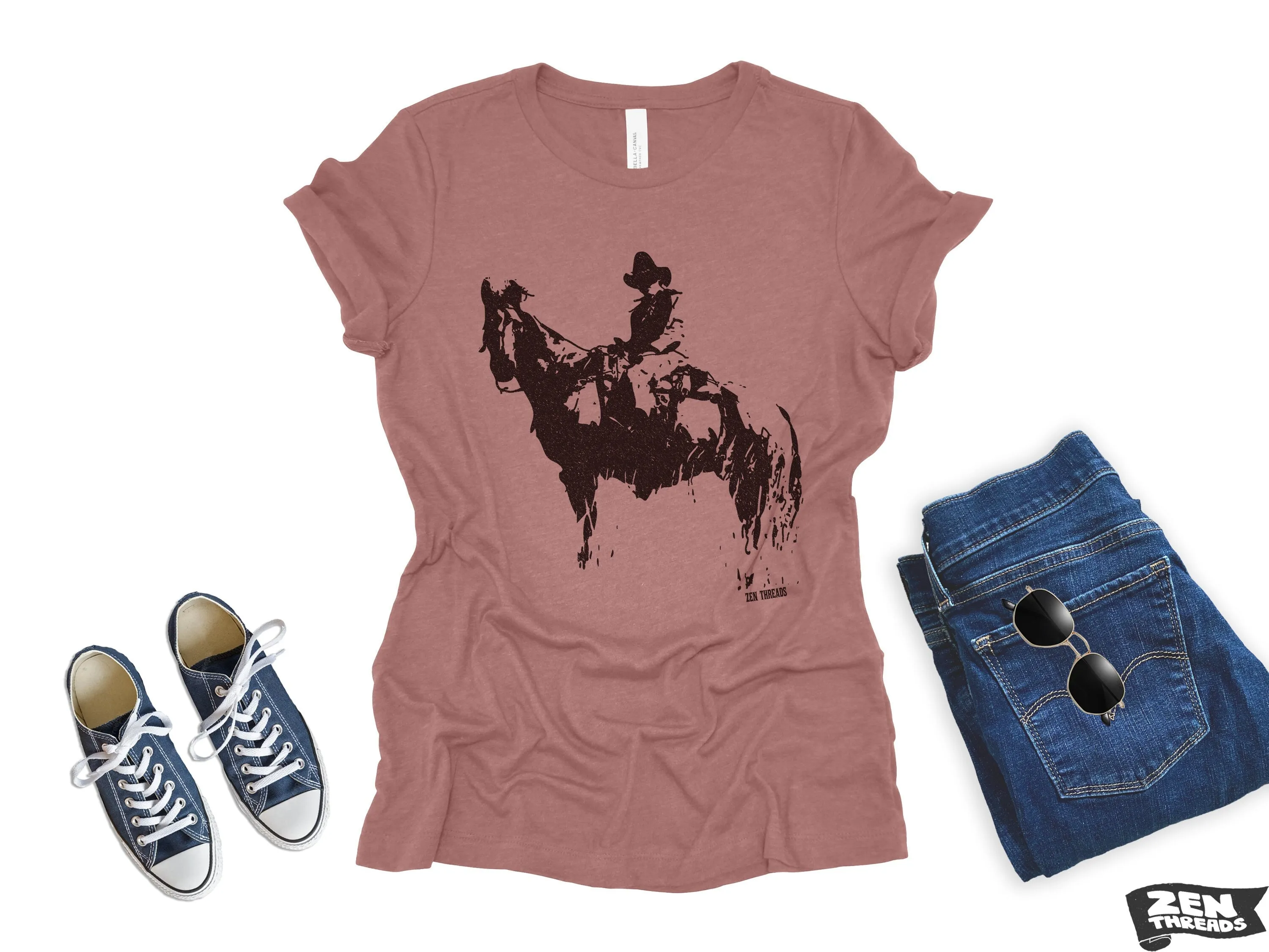 Cowboy and Horse Women's Relaxed T-Shirt | Zen Threads Bella Canvas Tee