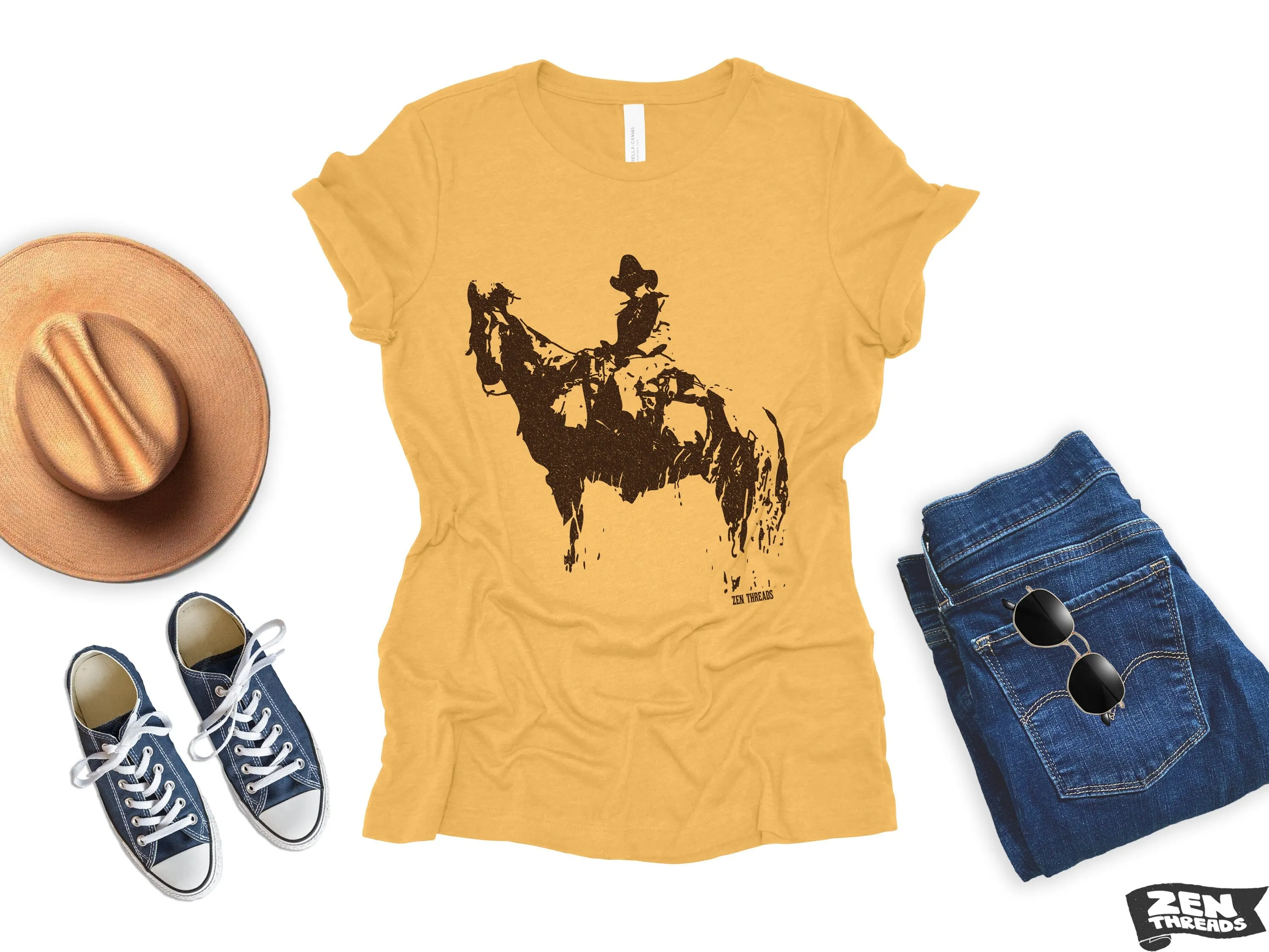 Cowboy and Horse Women's Relaxed T-Shirt | Zen Threads Bella Canvas Tee