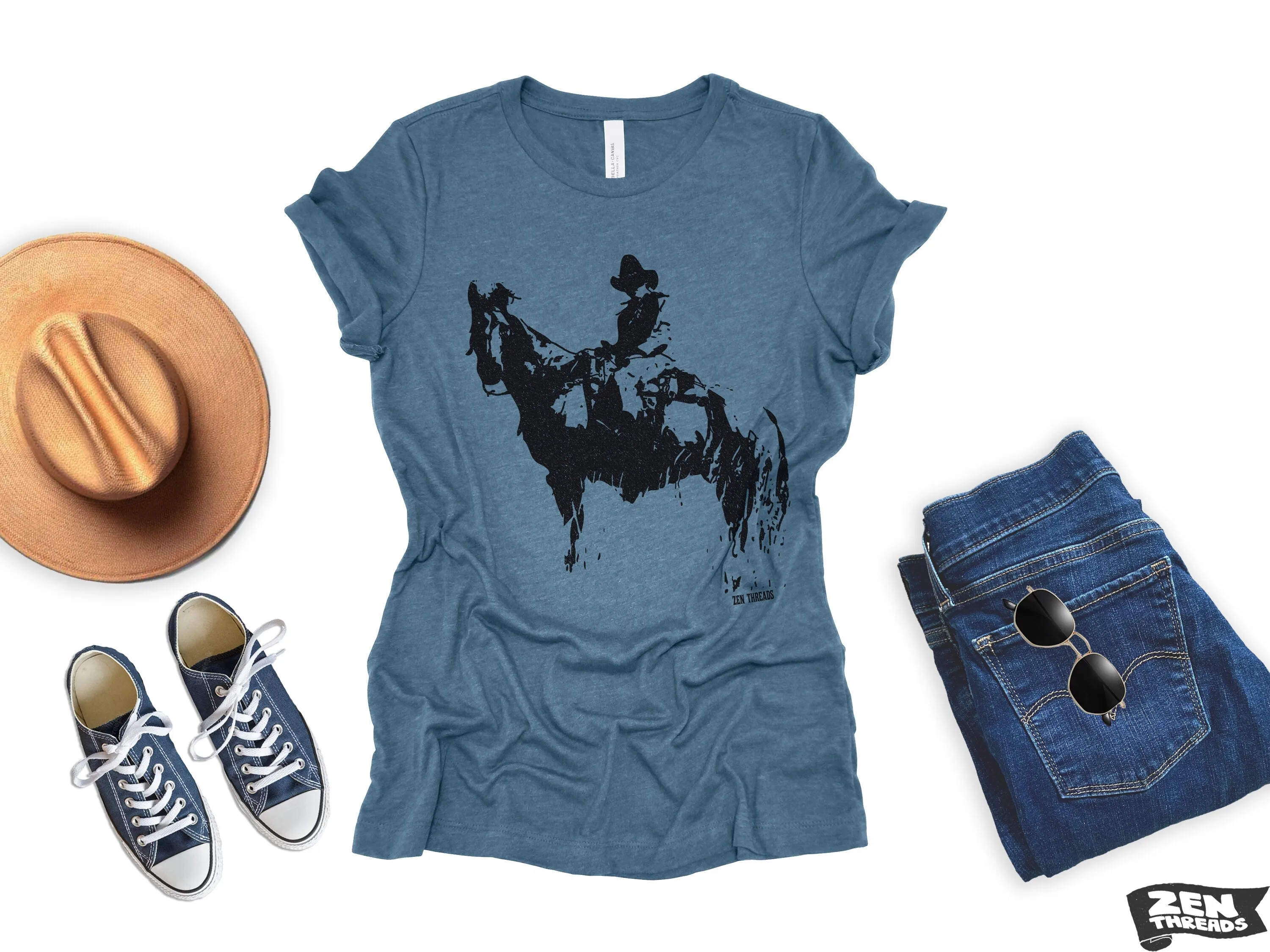 Cowboy and Horse Women's Relaxed T-Shirt | Zen Threads Bella Canvas Tee