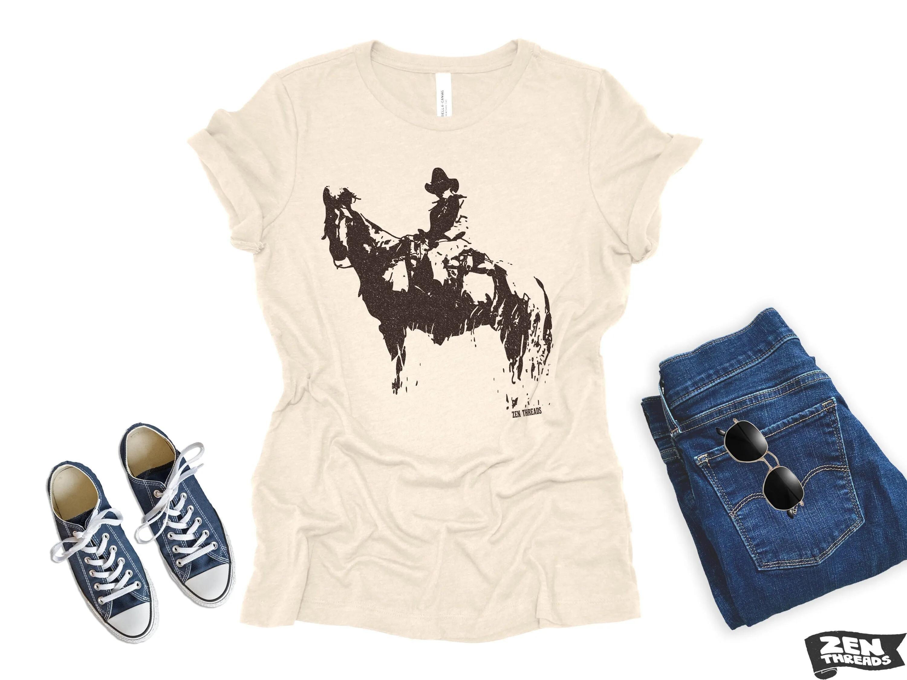 Cowboy and Horse Women's Relaxed T-Shirt | Zen Threads Bella Canvas Tee