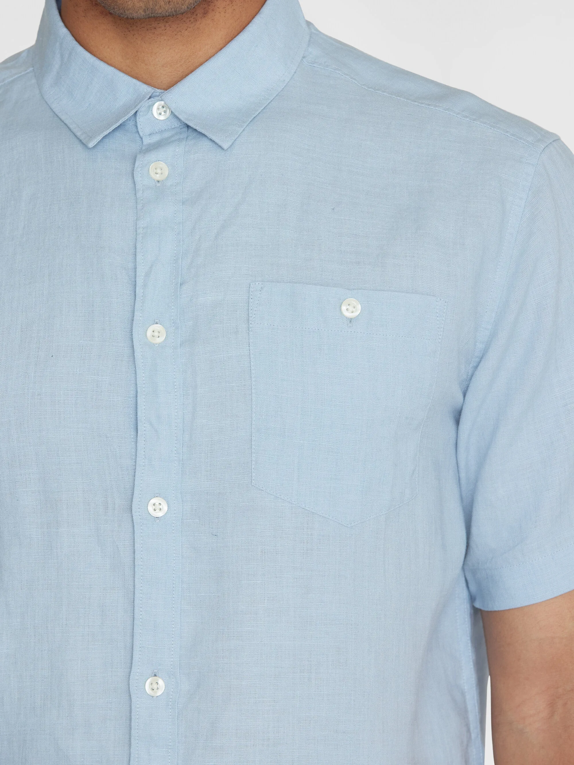 Custom fit linen short sleeve shirt - Asley Blue