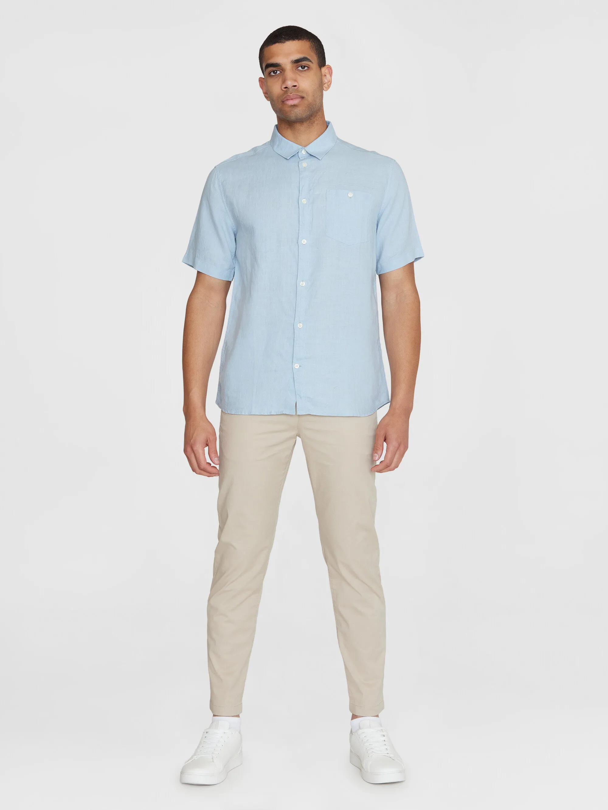 Custom fit linen short sleeve shirt - Asley Blue