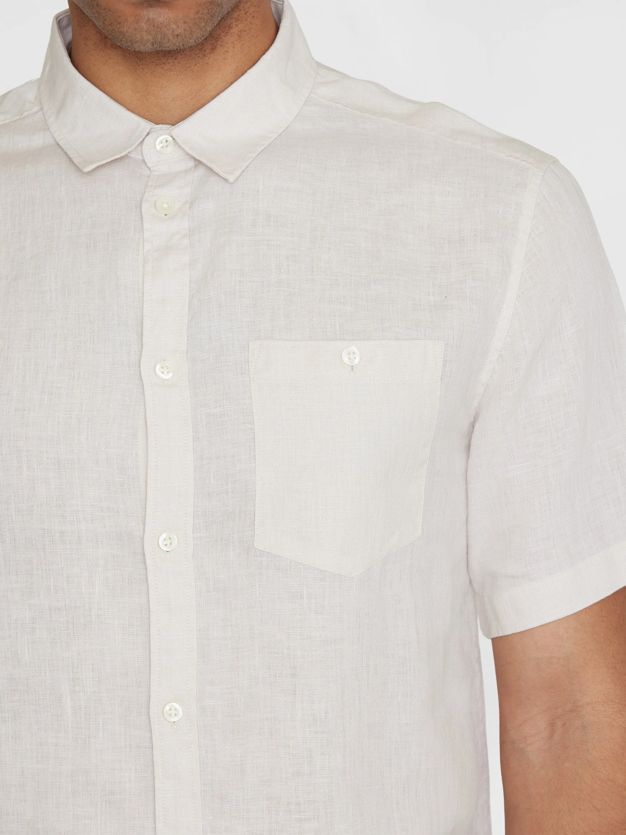 Custom fit linen short sleeve shirt - Light feather gray