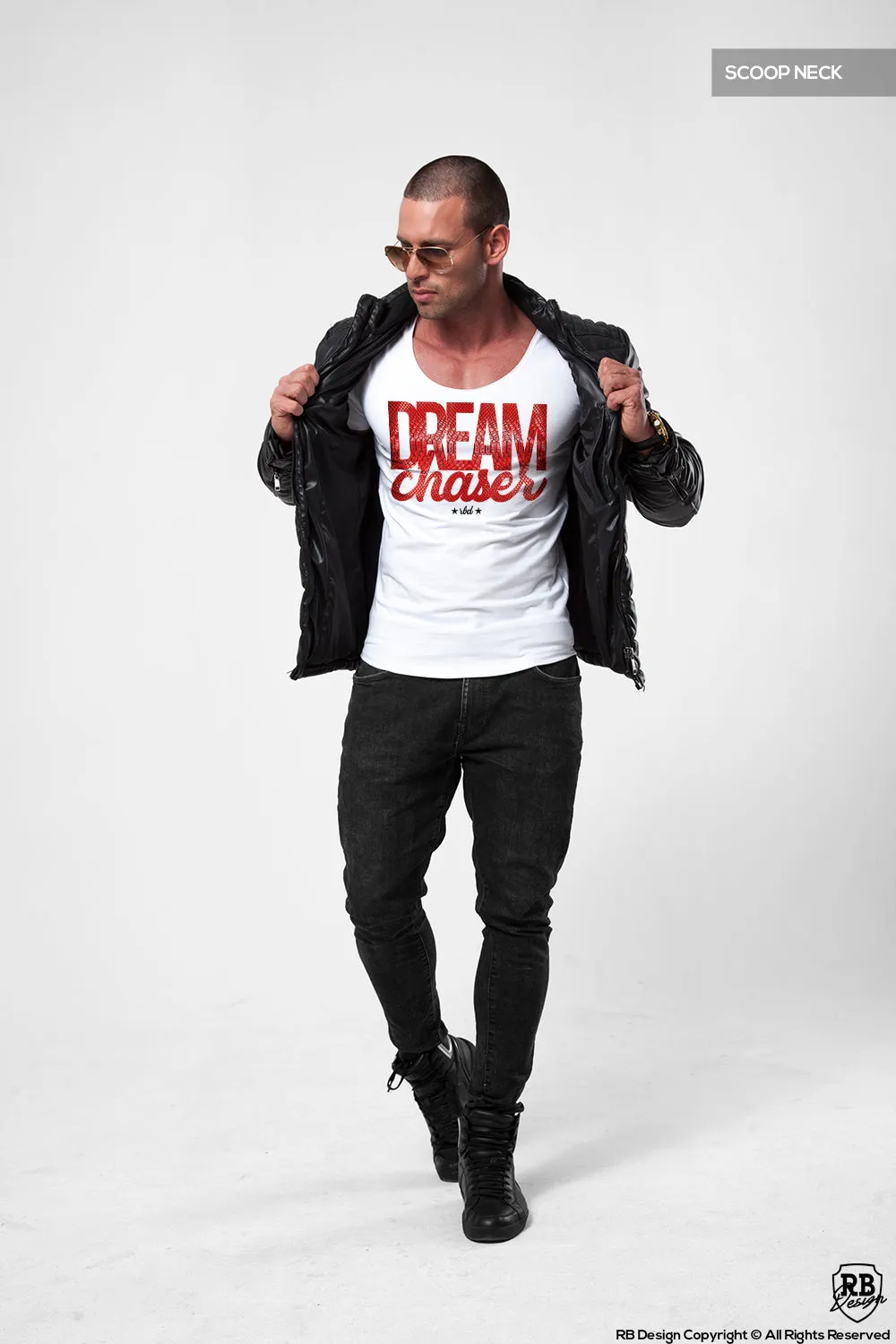 Dream Chaser Mens White T-shirt Slim Fit Motivation Tee MD877