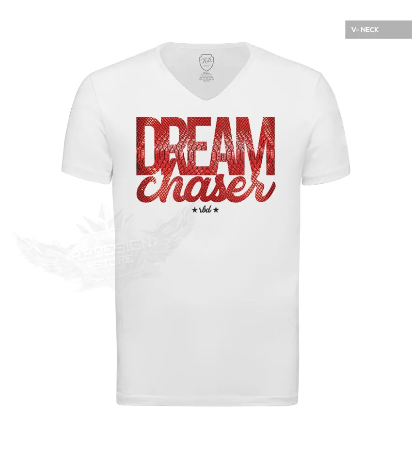 Dream Chaser Mens White T-shirt Slim Fit Motivation Tee MD877