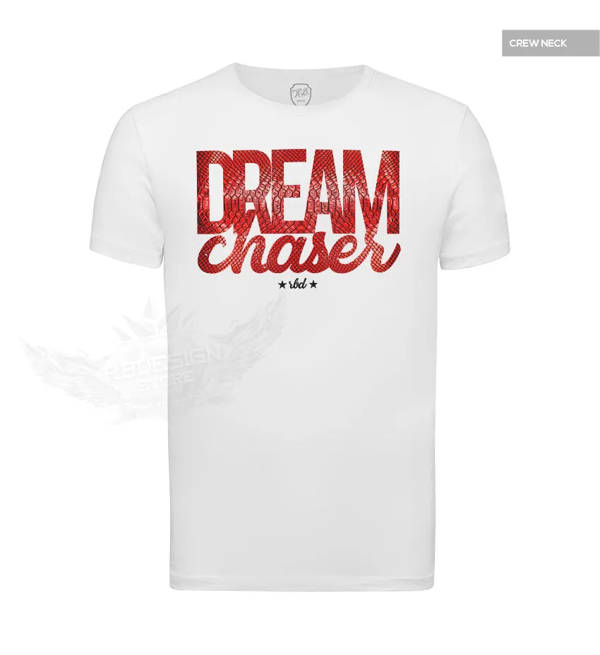 Dream Chaser Mens White T-shirt Slim Fit Motivation Tee MD877