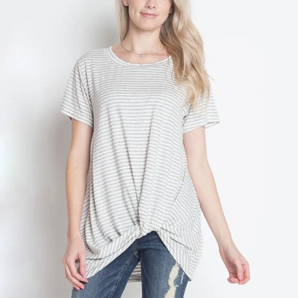 Dreamers - Knot Your Babe Stripe T-Shirt in Heather Grey